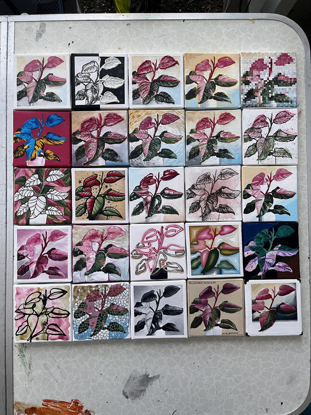 the monochromatic, Pink Princess Philodendron painting 16