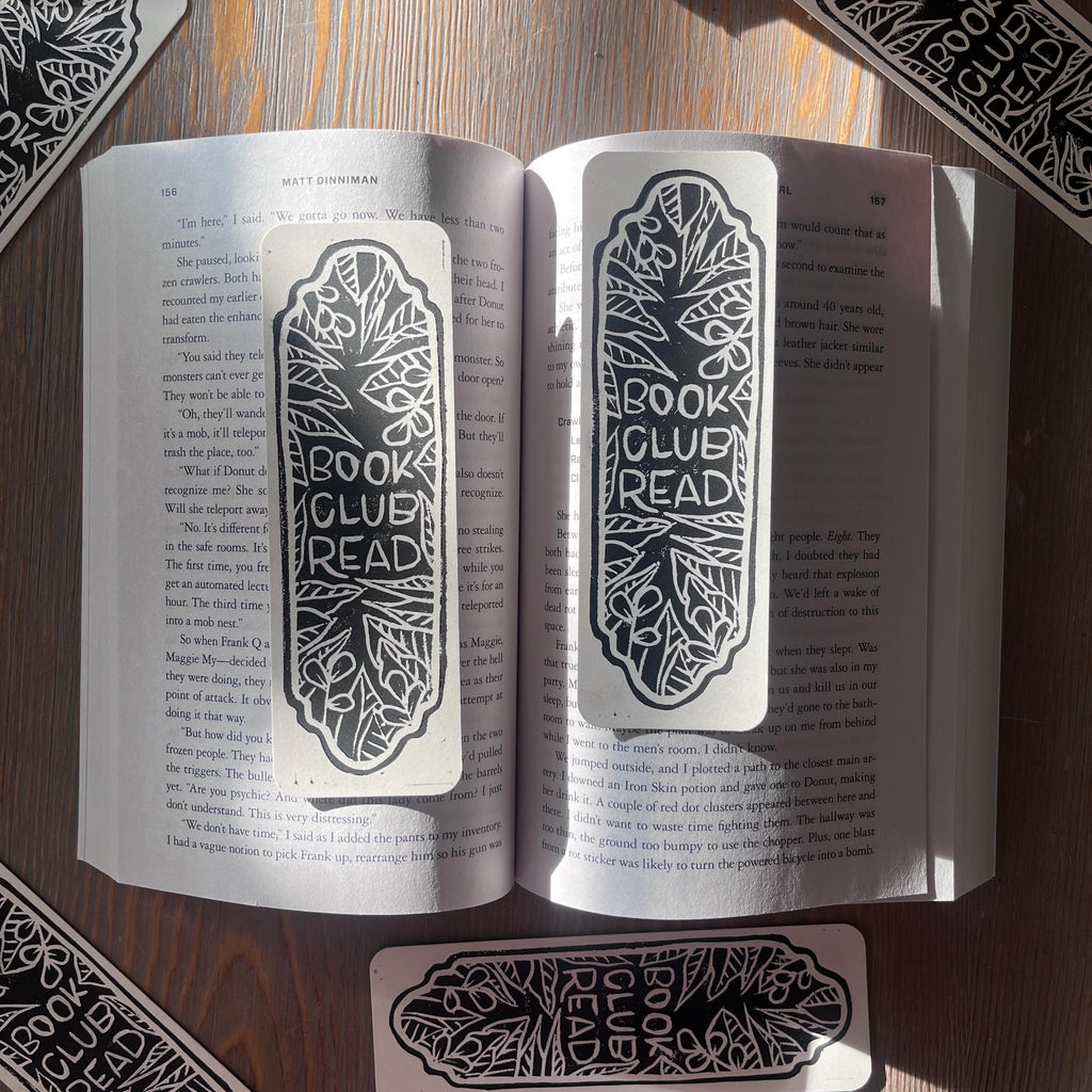block printed book club read bookmark