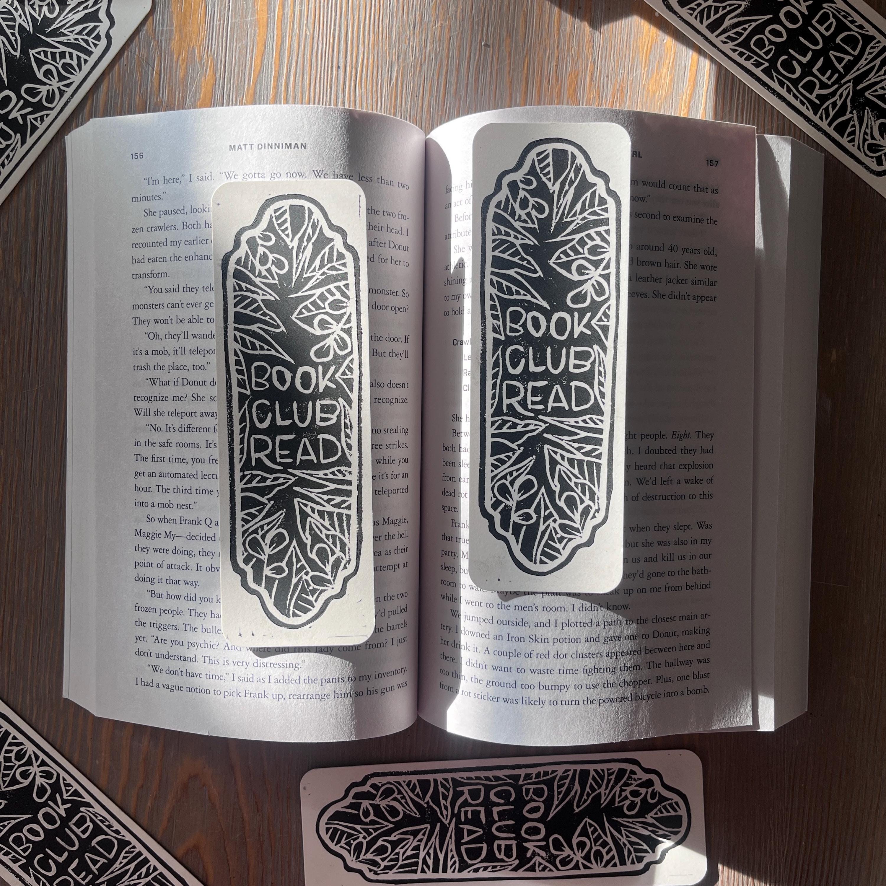 block printed book club read bookmark