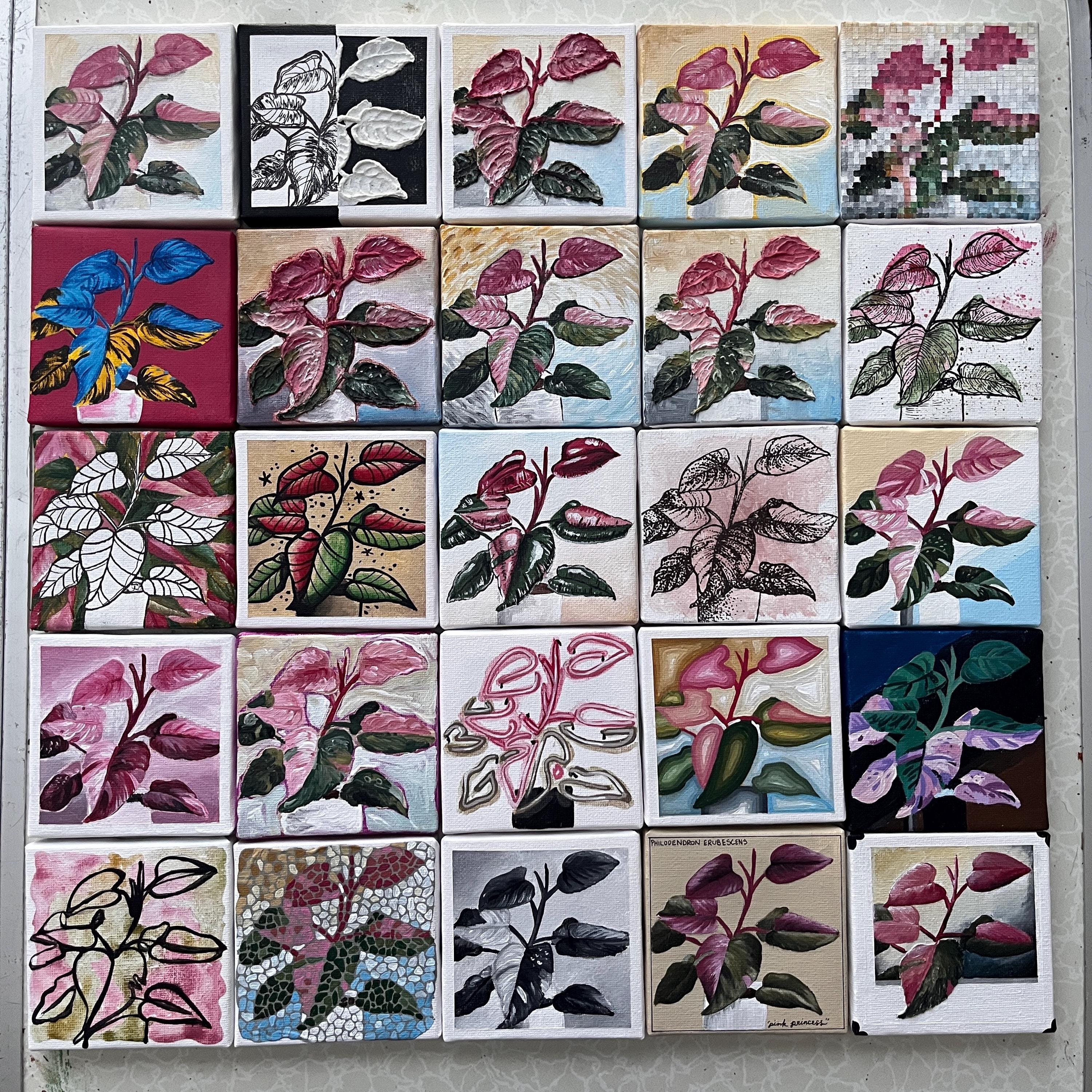 the reverse, Pink Princess Philodendron painting 11