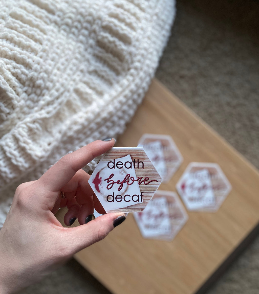 death before decaf vinyl sticker