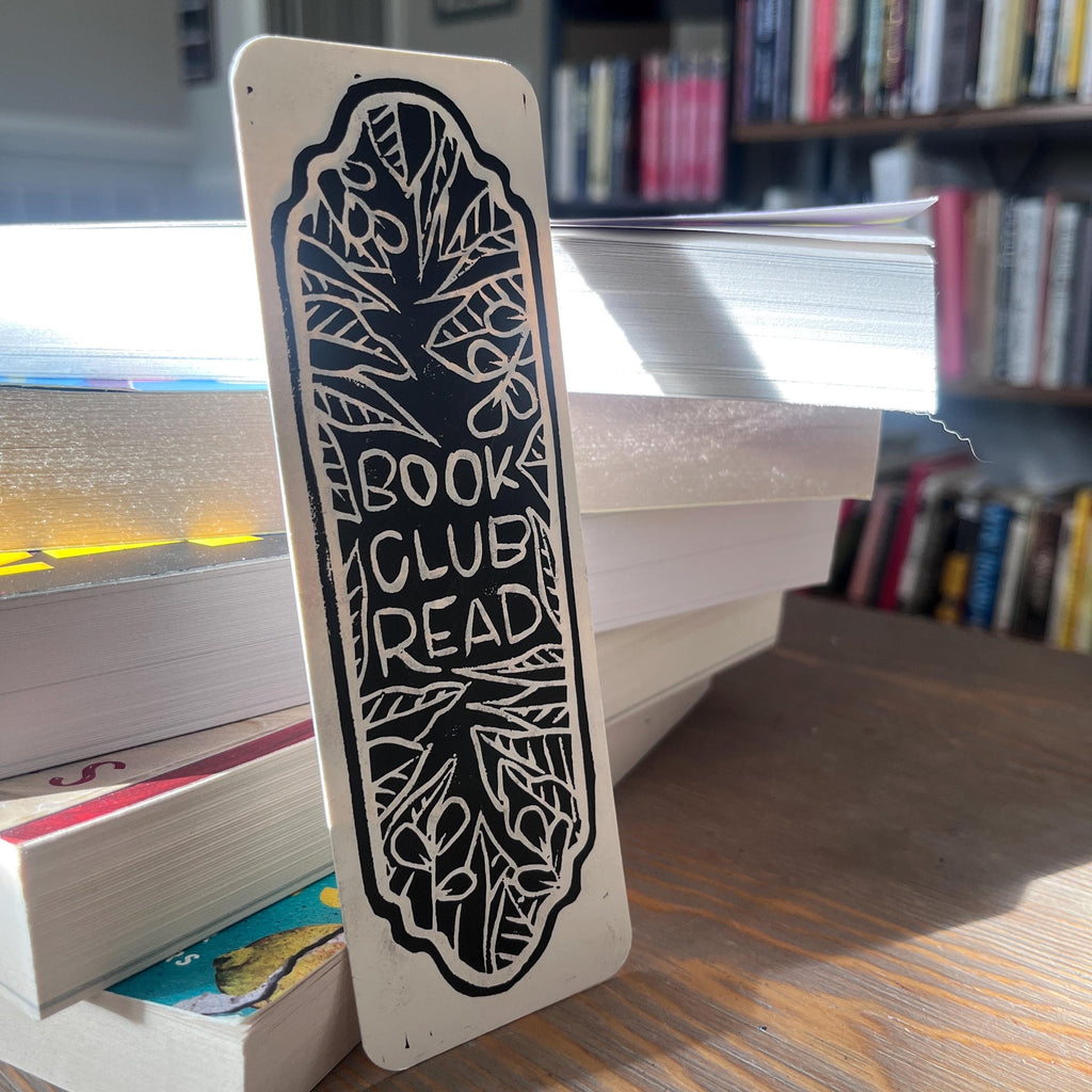 block printed book club read bookmark