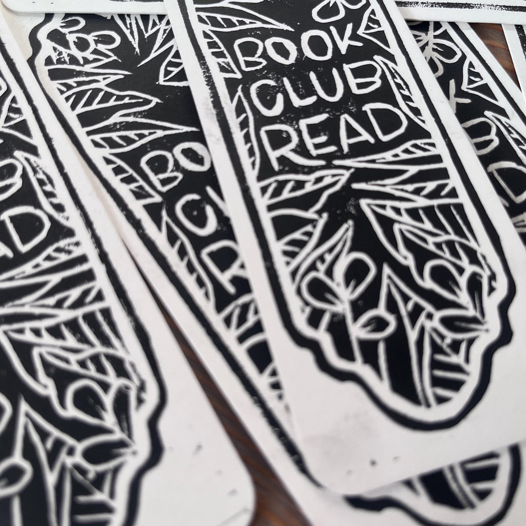 block printed book club read bookmark