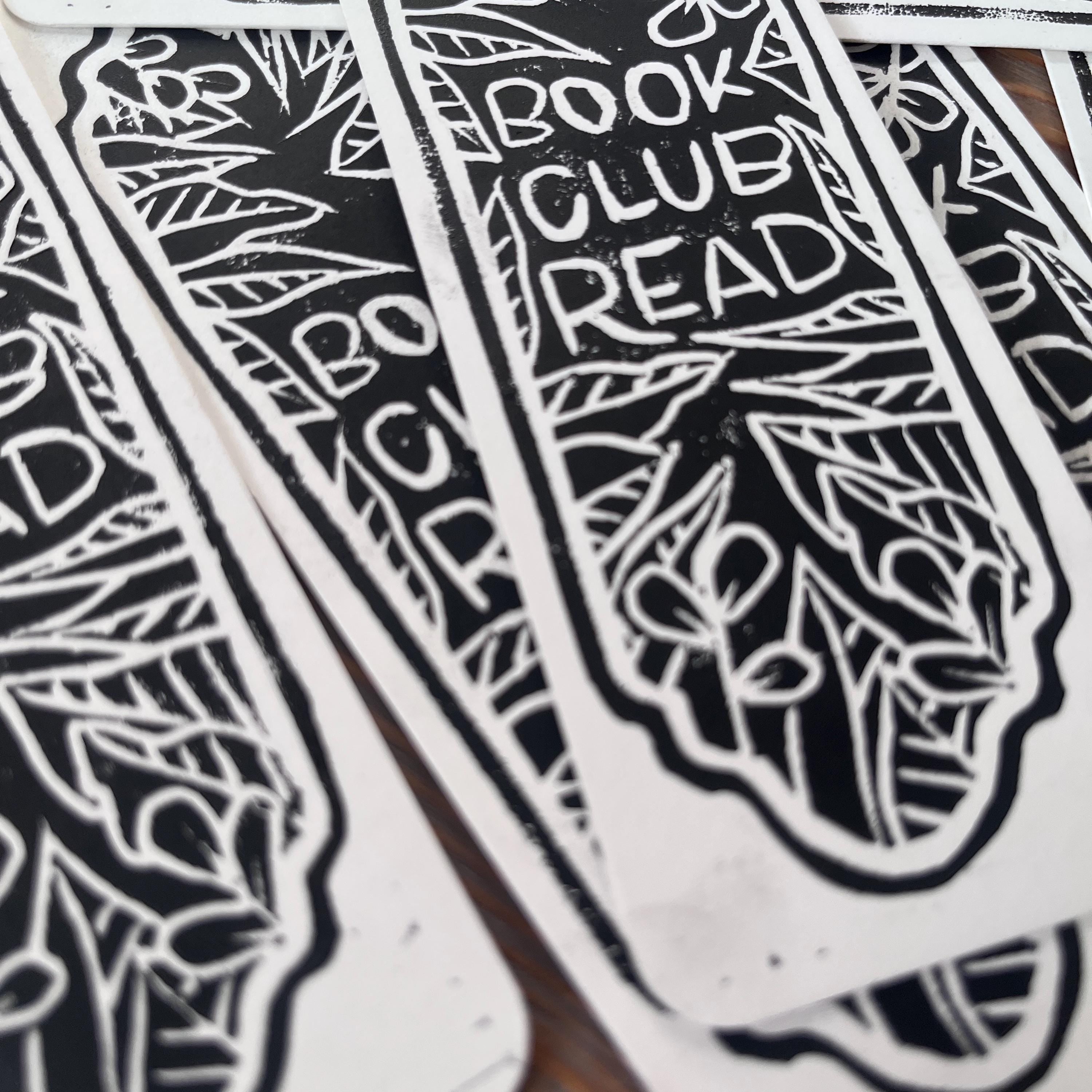 block printed book club read bookmark