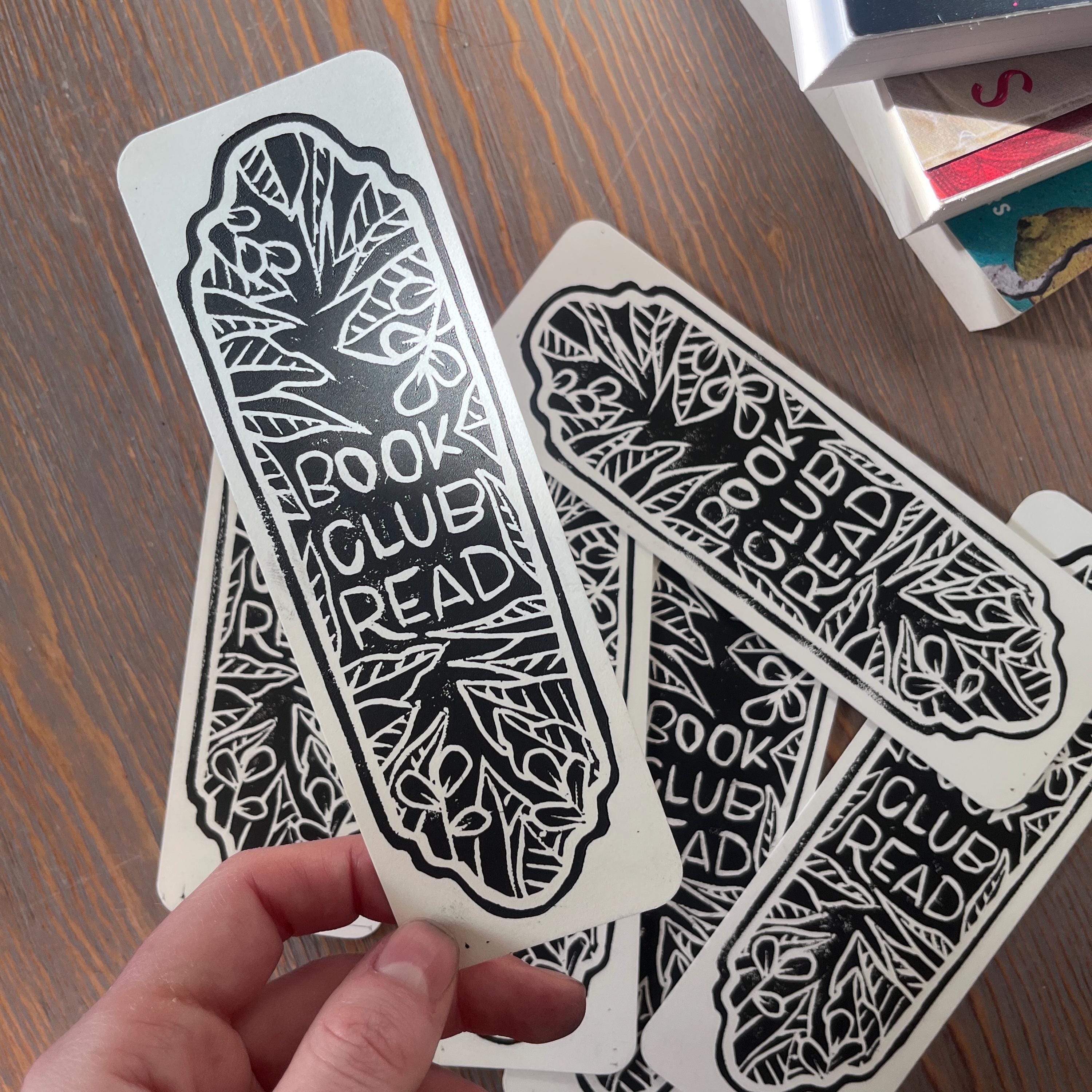 block printed book club read bookmark