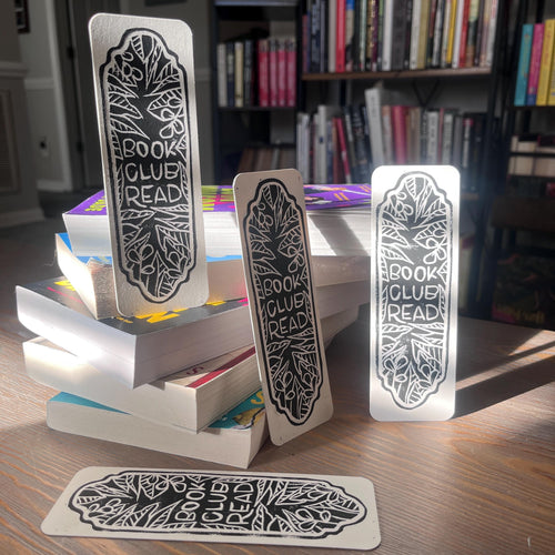 block printed book club read bookmark