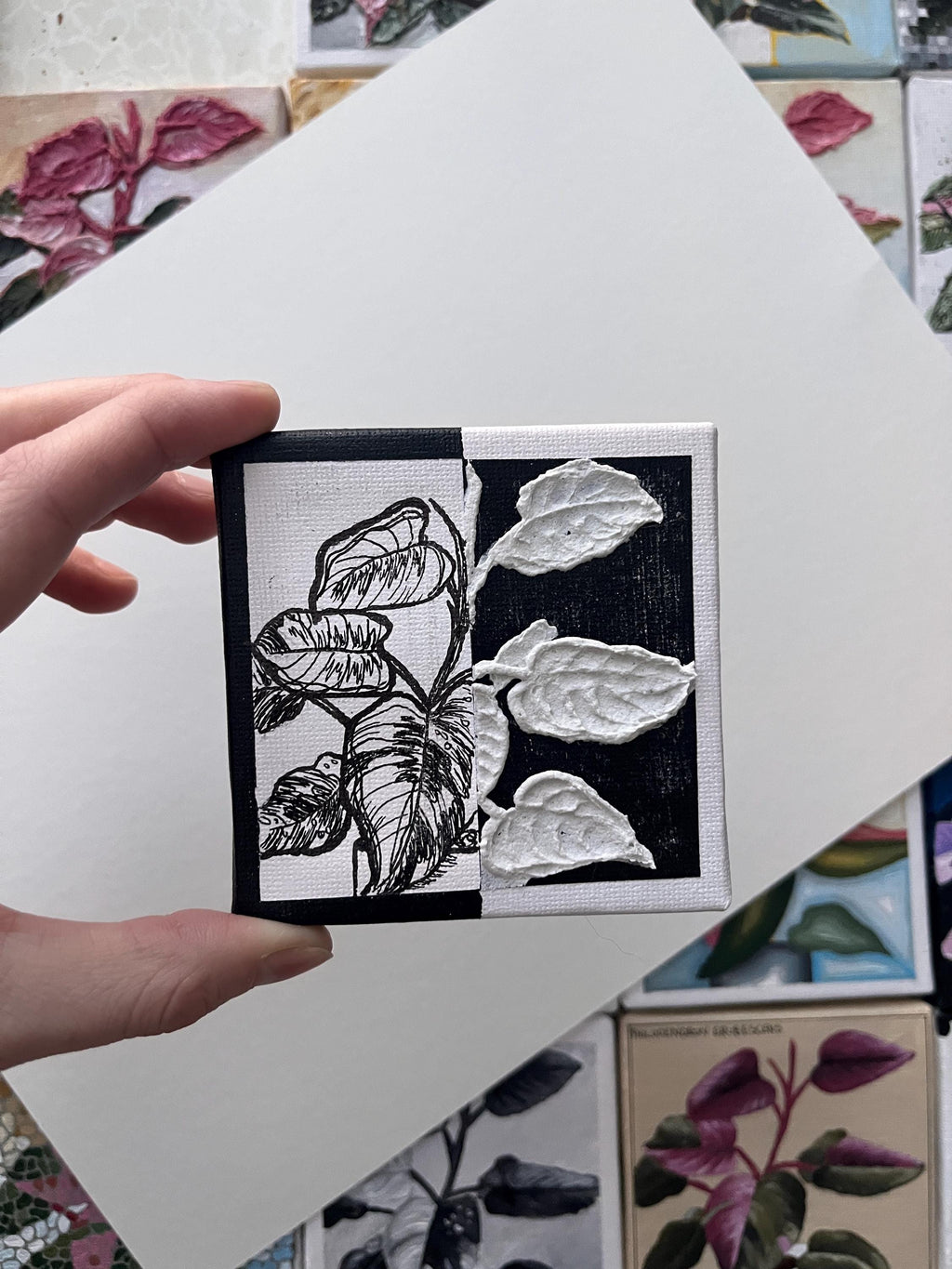 the split, Pink Princess Philodendron painting 2