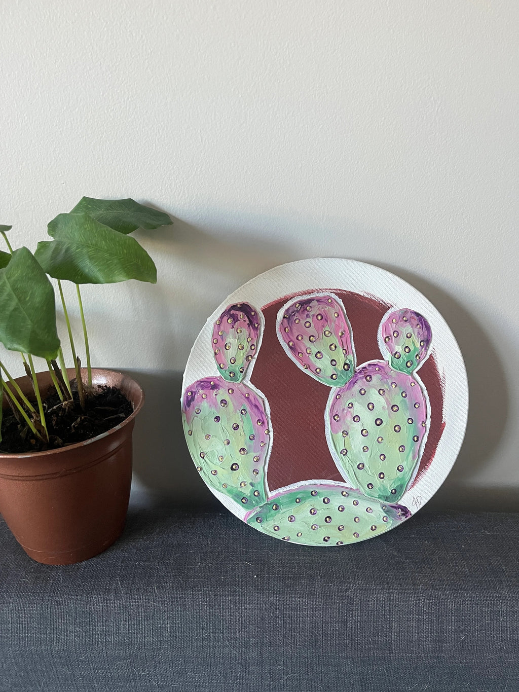 10” Round Cactus Painting