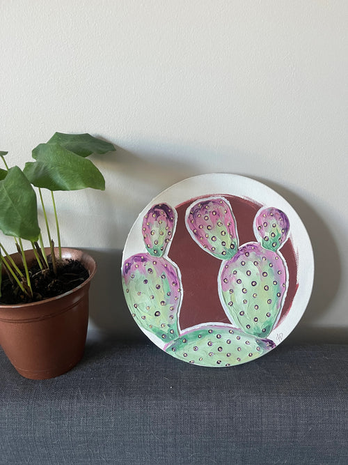 10” Round Cactus Painting
