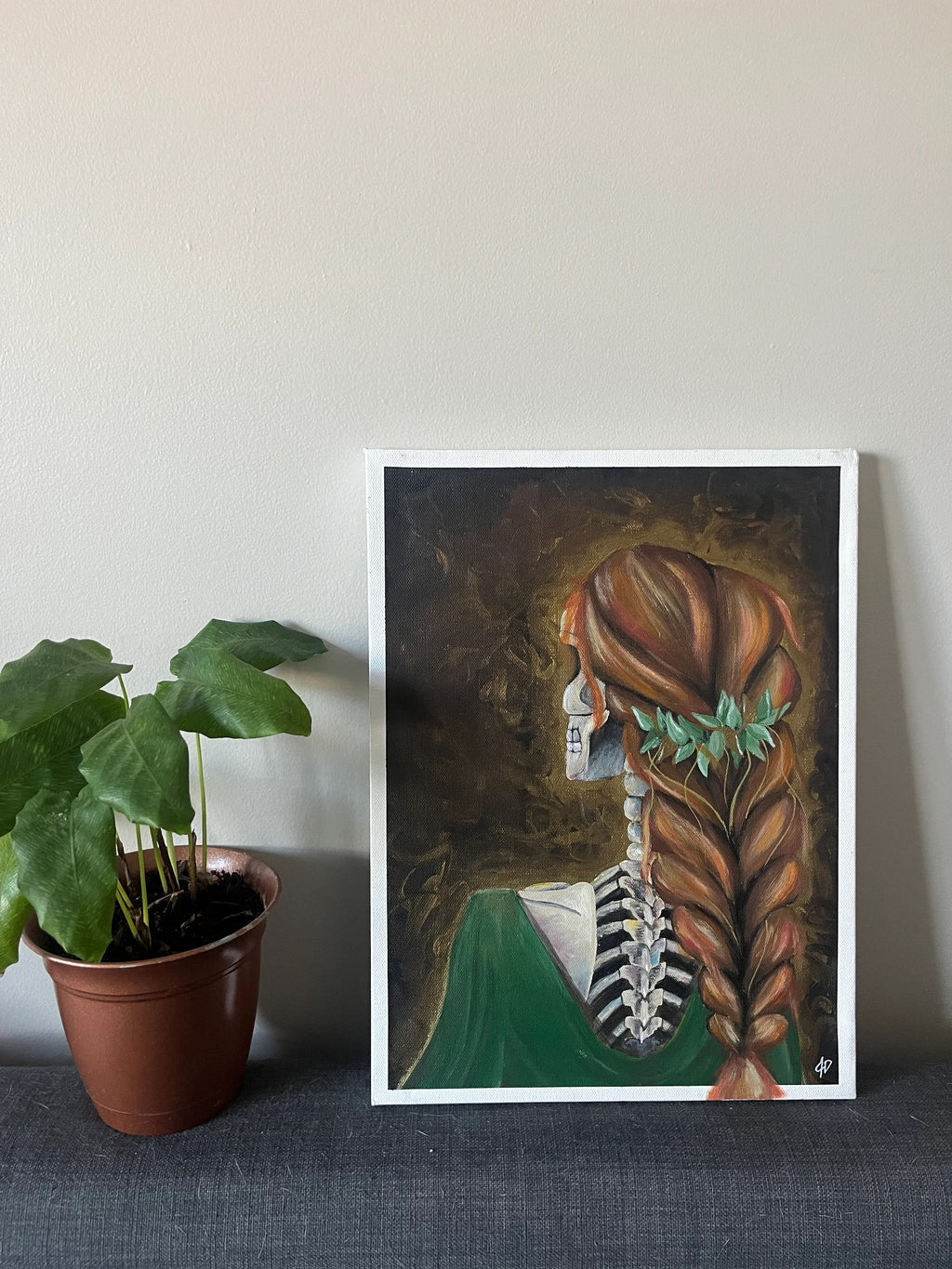 12x16” Skeleton Hair Painting