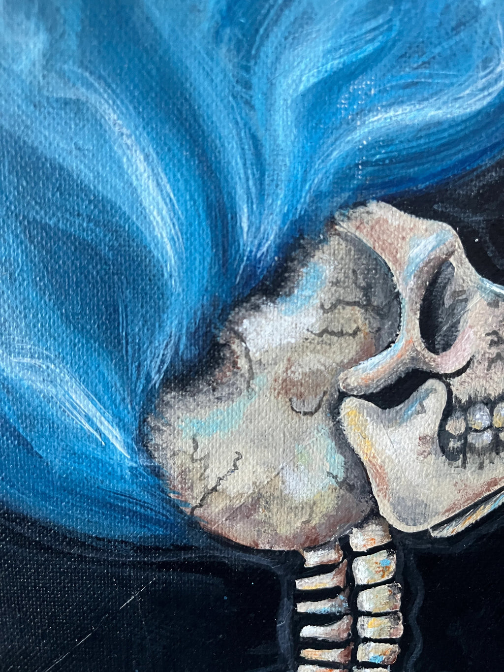 9x12” Blue Flame Skeleton Painting