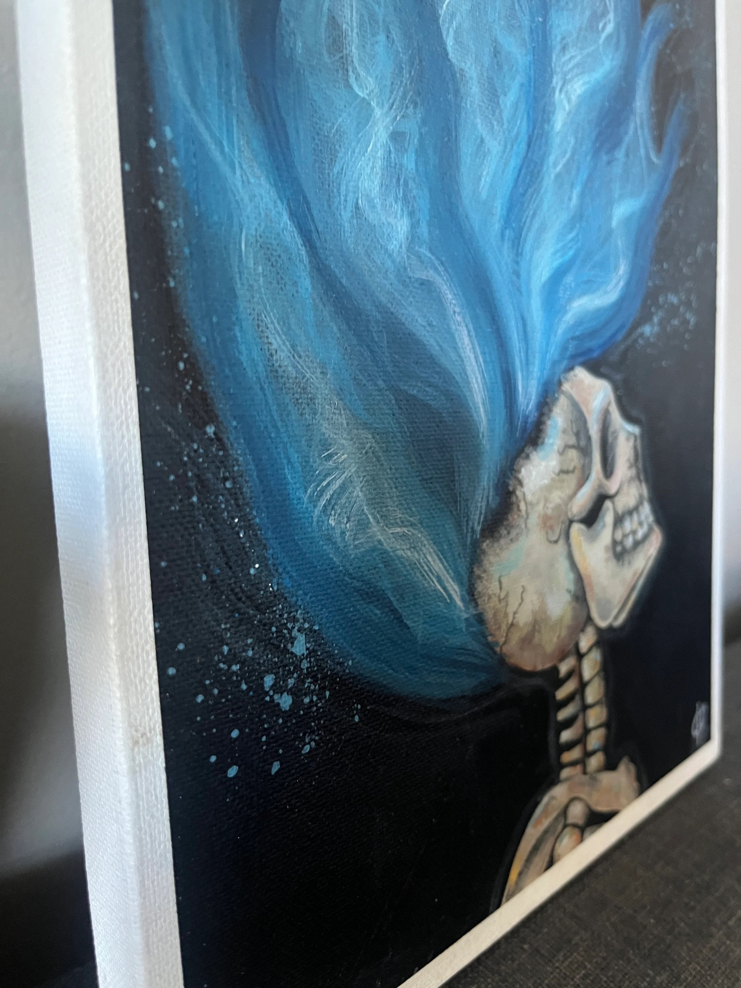 9x12” Blue Flame Skeleton Painting