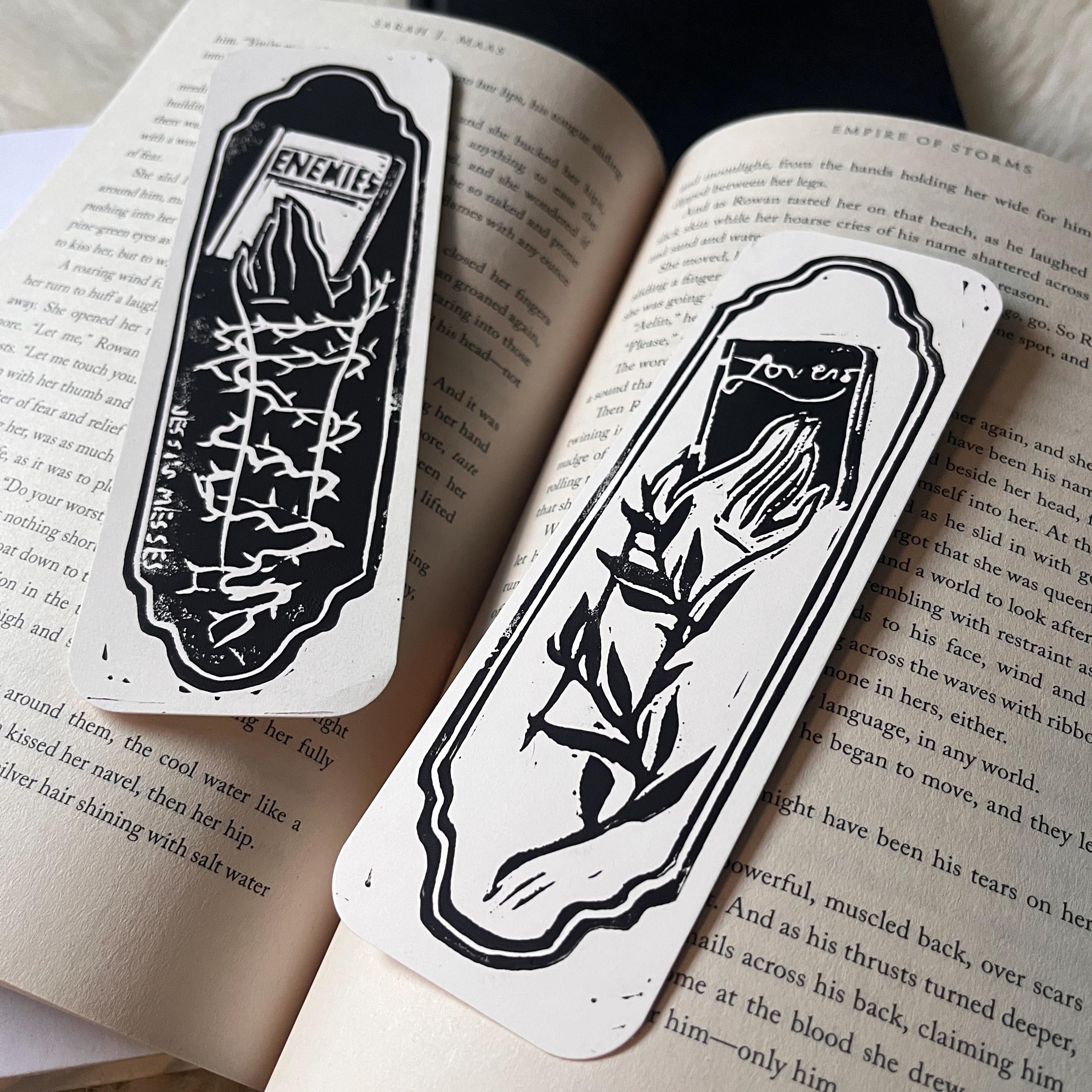 enemies to lovers double sided block printed bookmark