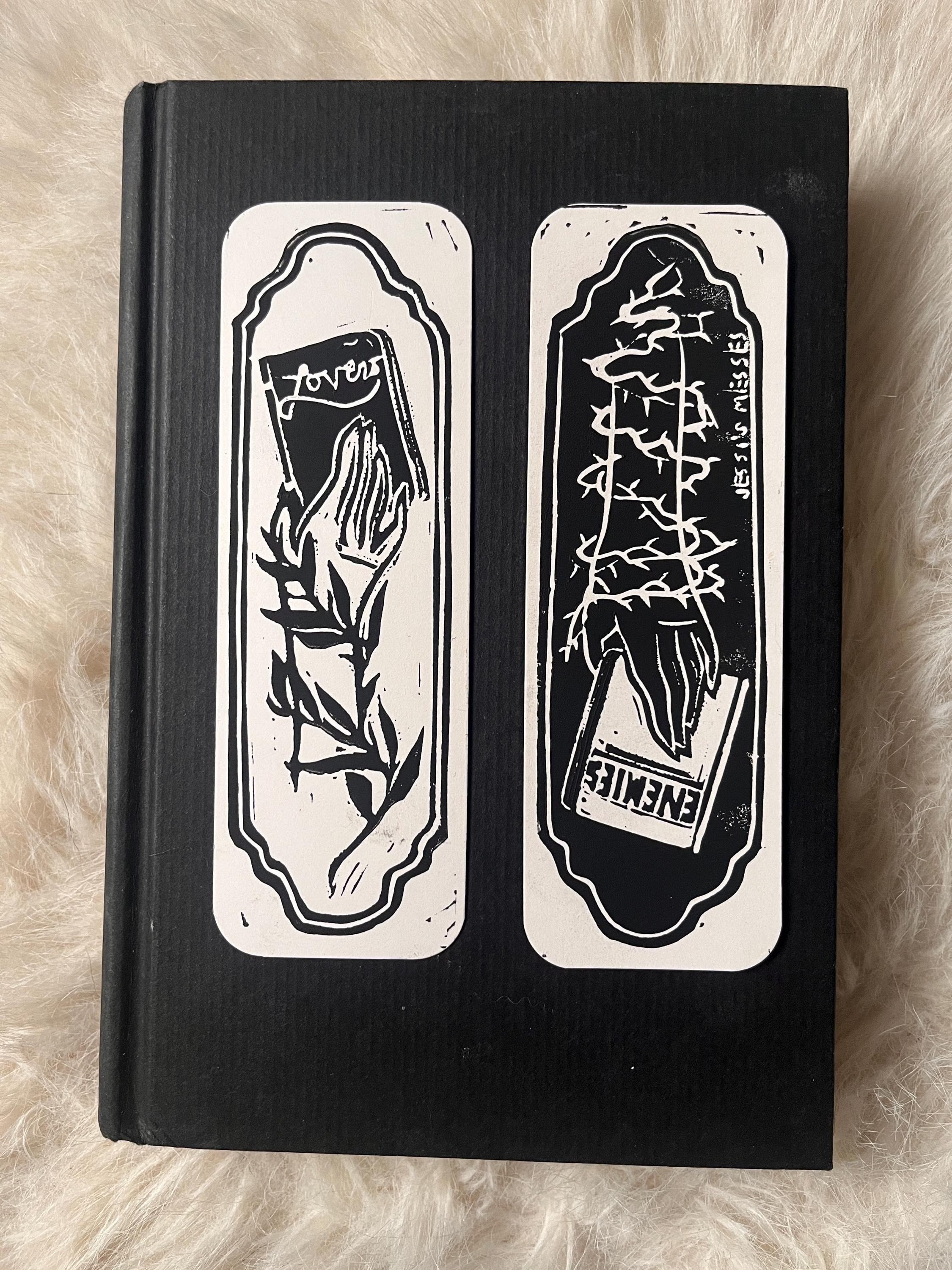enemies to lovers double sided block printed bookmark