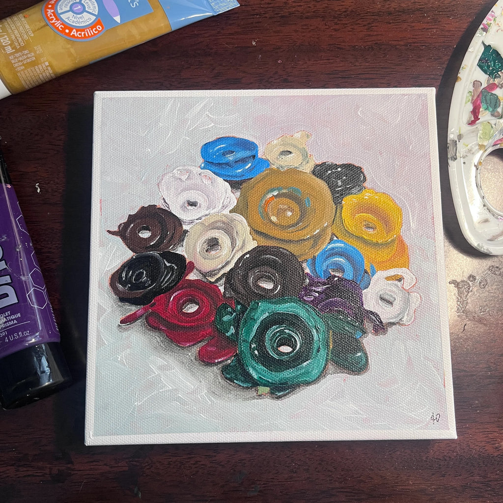 8x8" (un)wanted paint still life painting