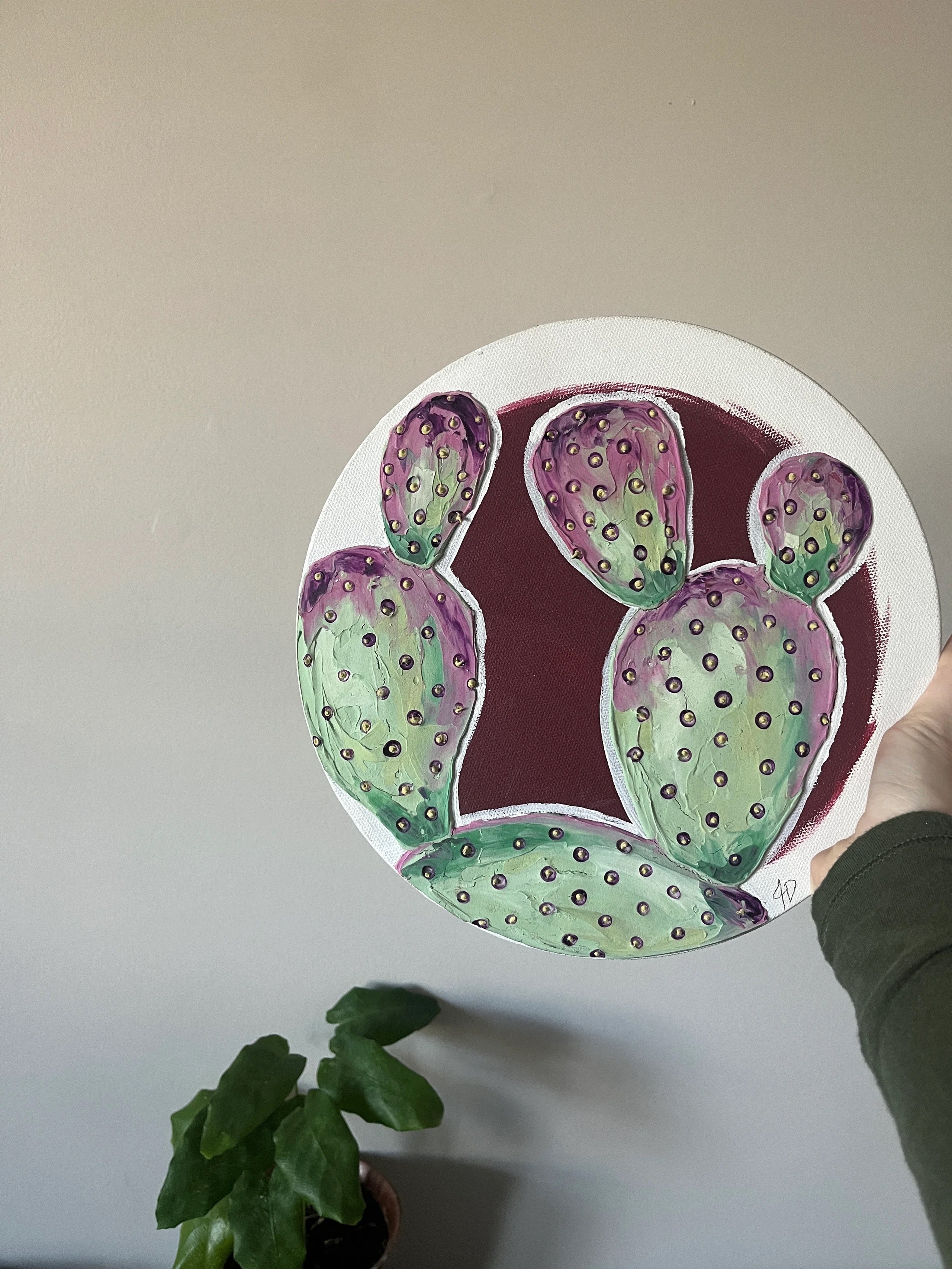 10” Round Cactus Painting