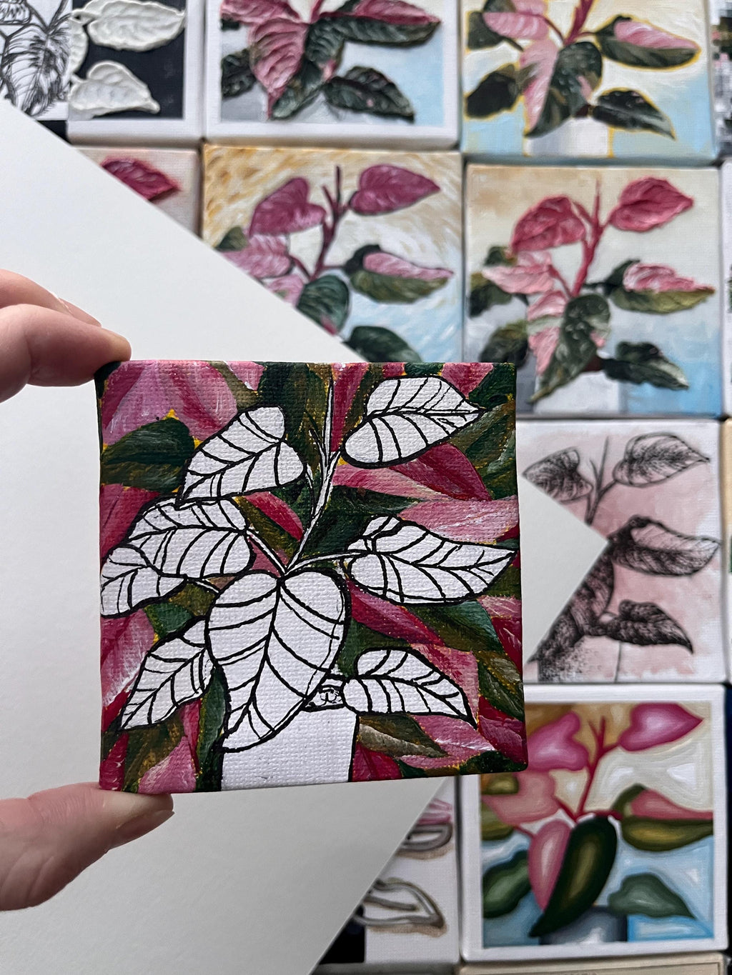 the reverse, Pink Princess Philodendron painting 11
