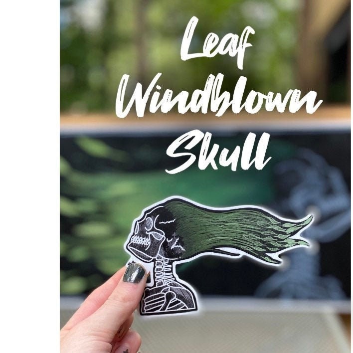 Green Haired Windblown Skull Sticker