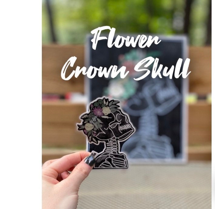 Flower crown wearing skeleton sticker