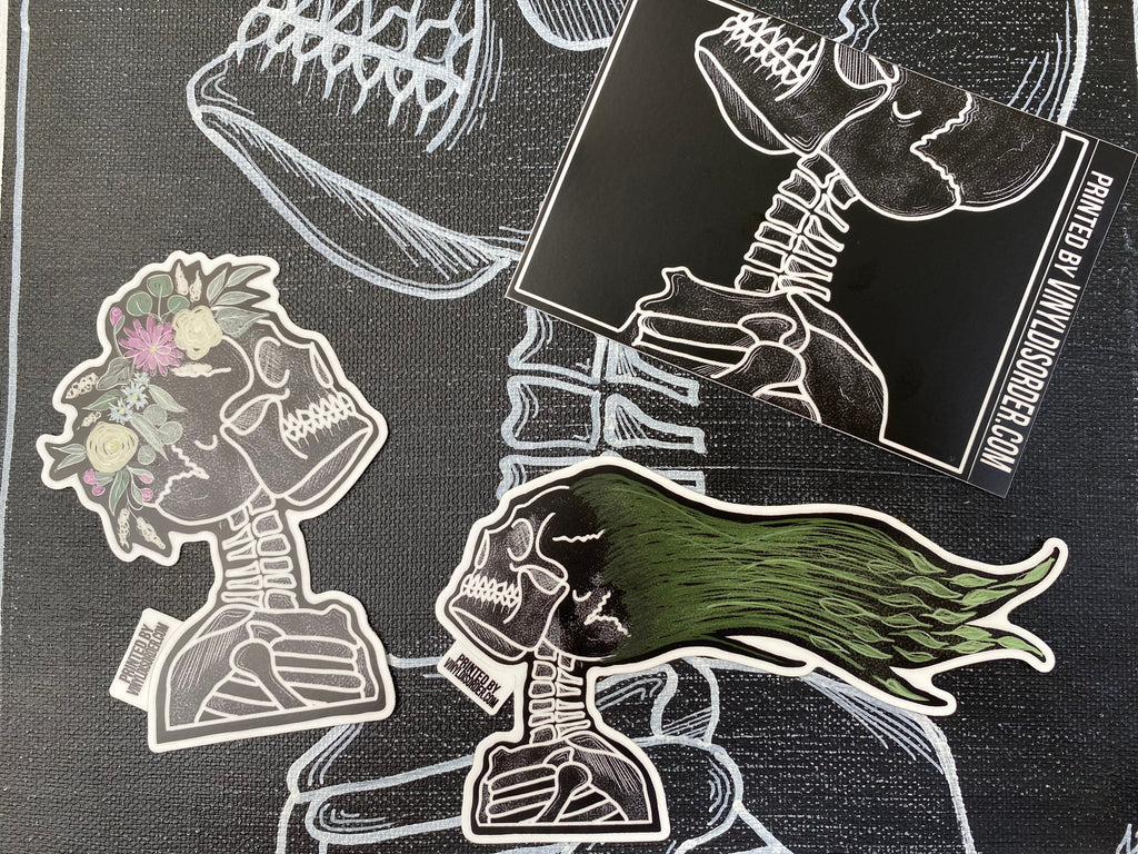 Green Haired Windblown Skull Sticker