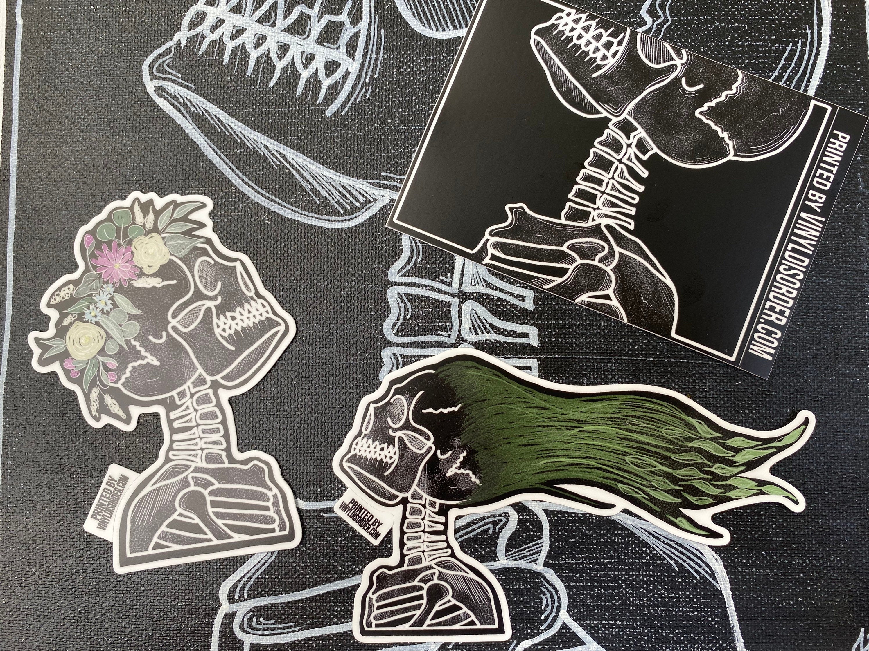 Green Haired Windblown Skull Sticker