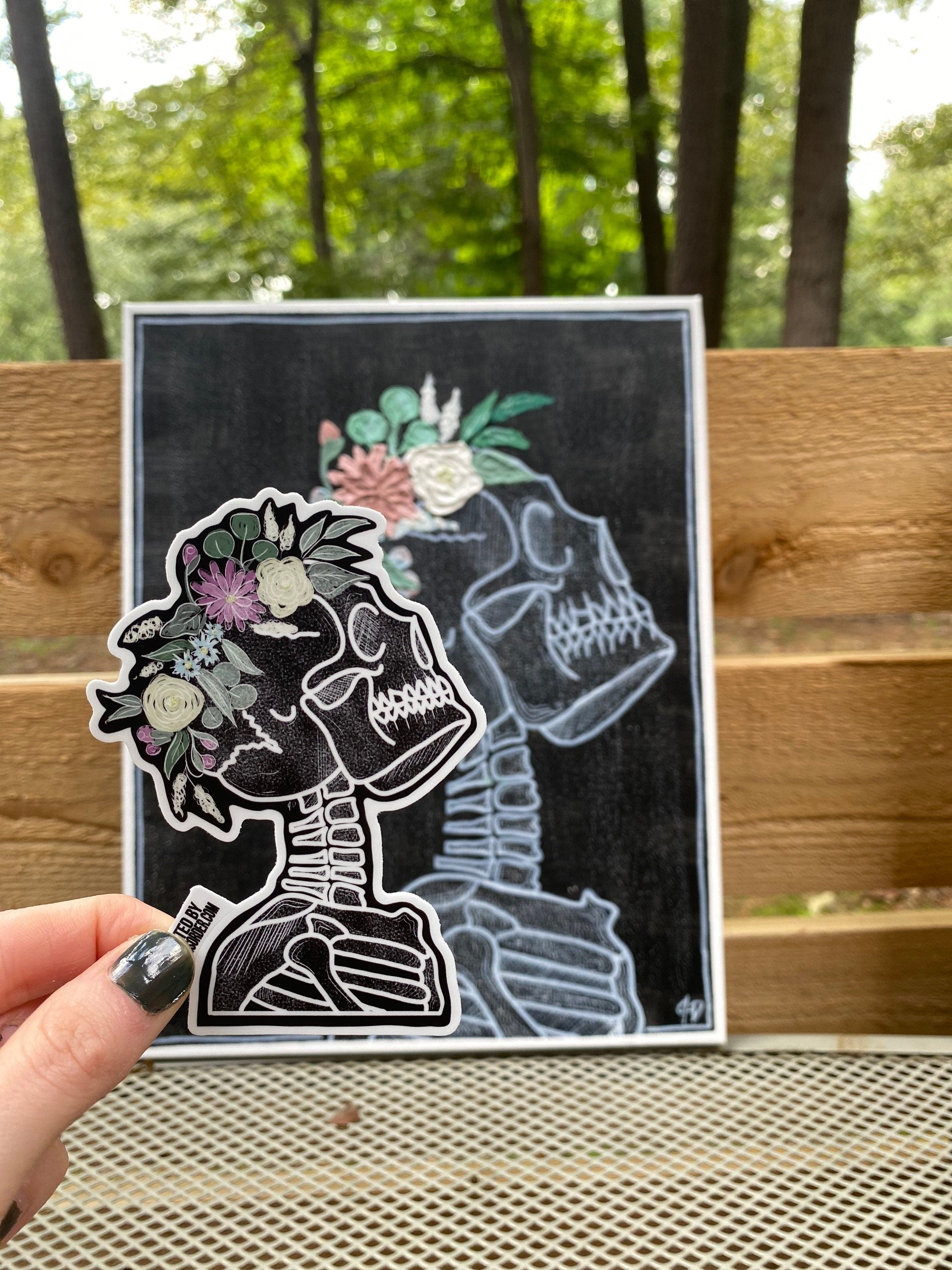 Flower crown wearing skeleton sticker