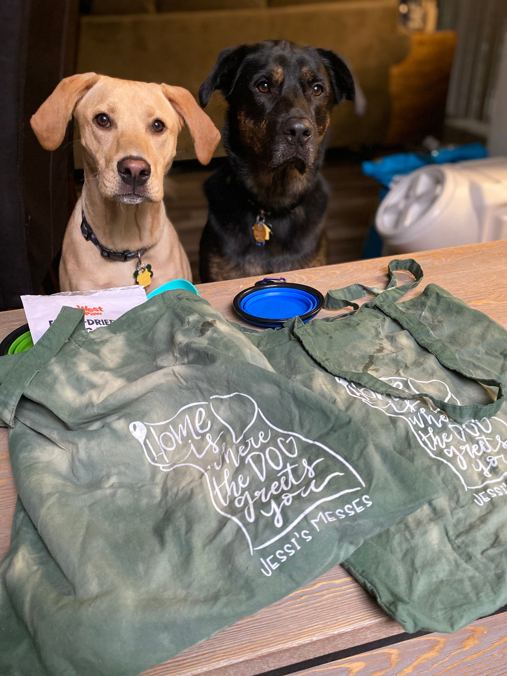 Home is where the dog greets you tote bag