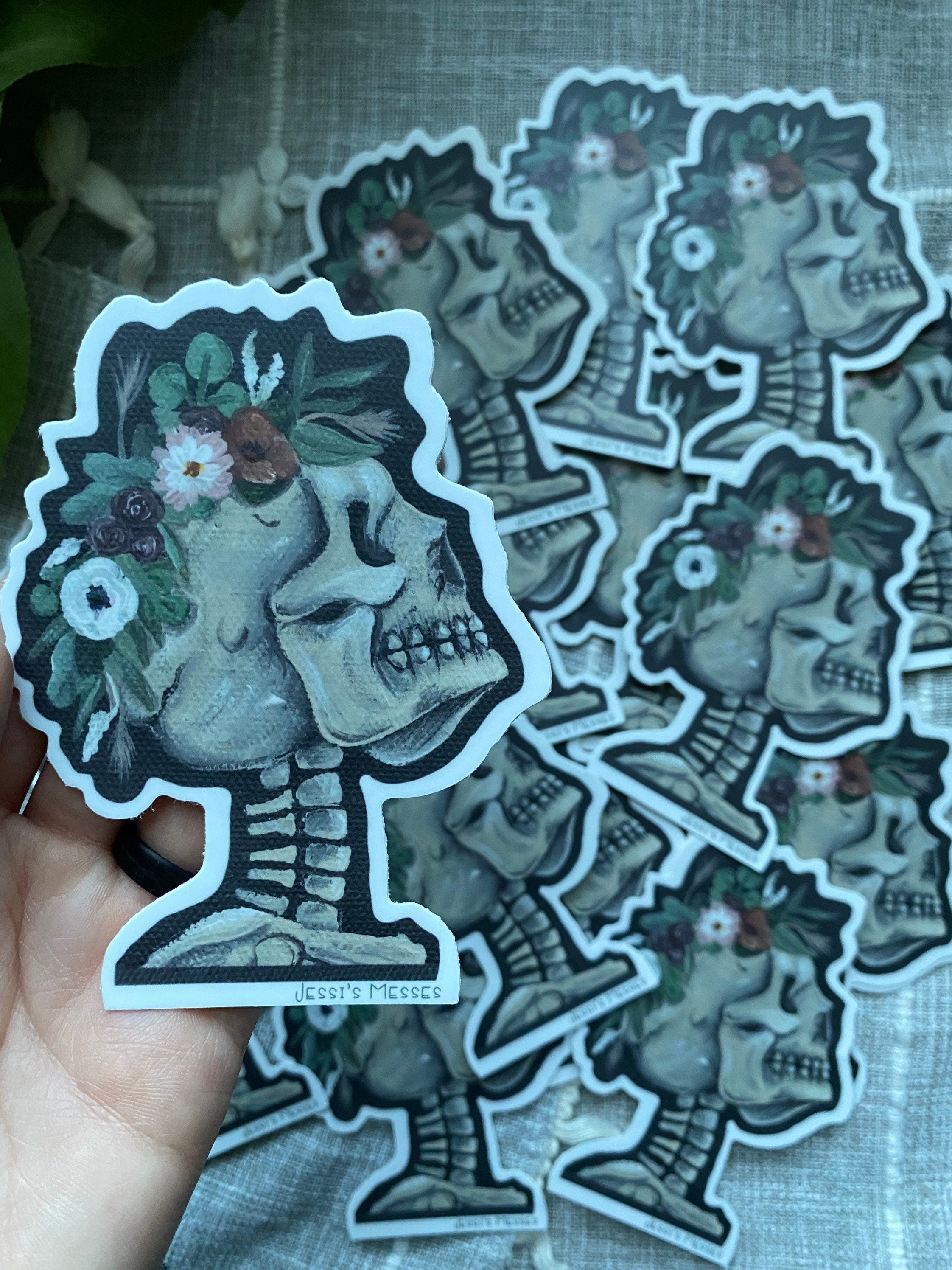 Flower crown wearing skeleton sticker