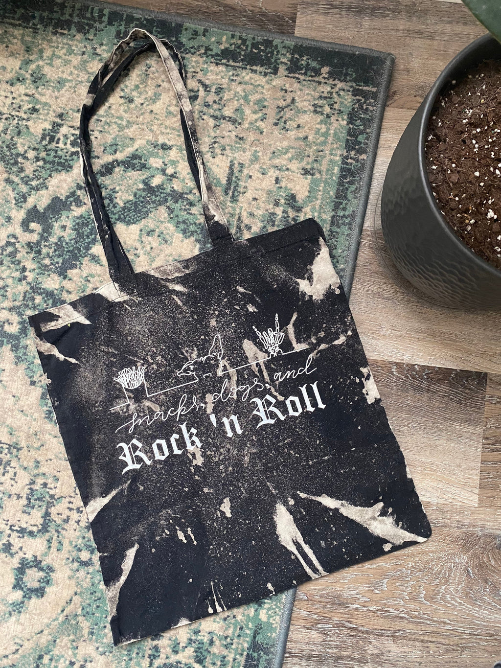 Snacks, dogs, and rock n roll tote bag