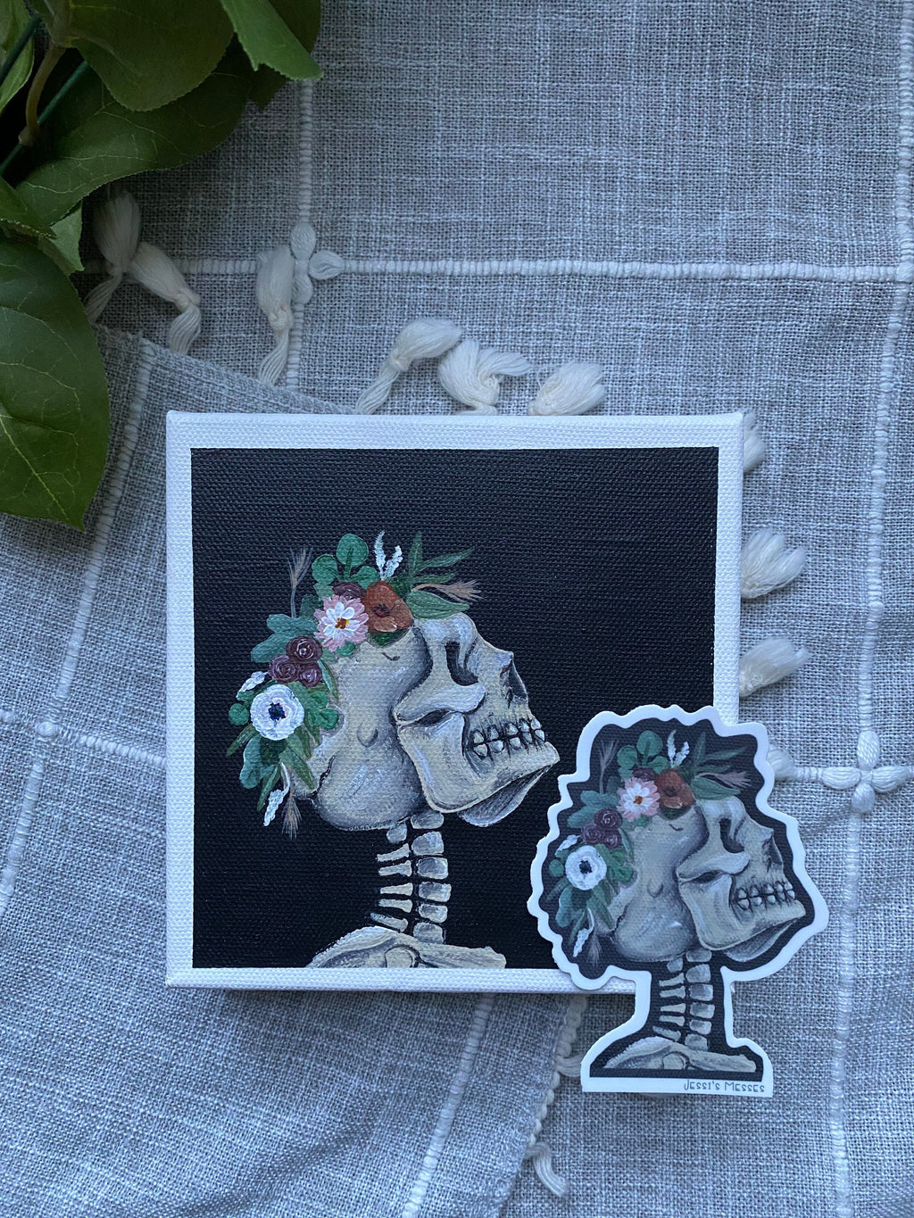 Flower crown wearing skeleton sticker