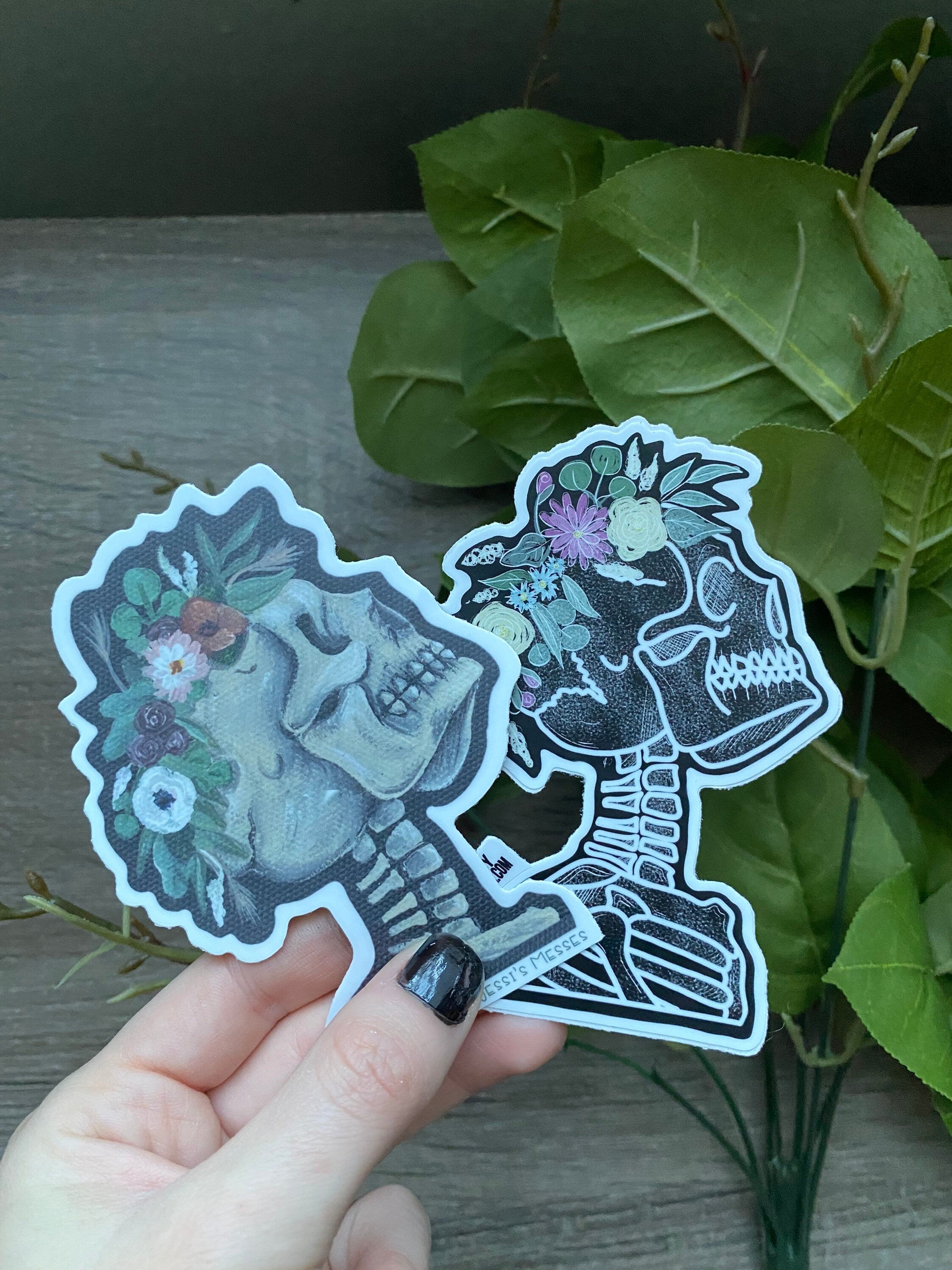 Flower crown wearing skeleton sticker