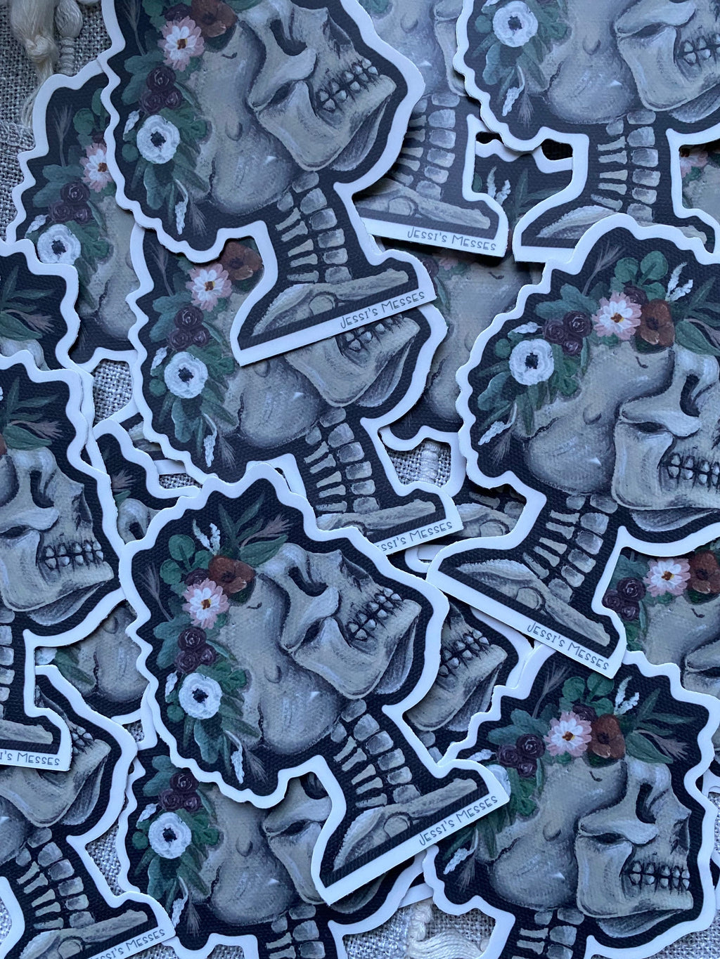 Flower crown wearing skeleton sticker