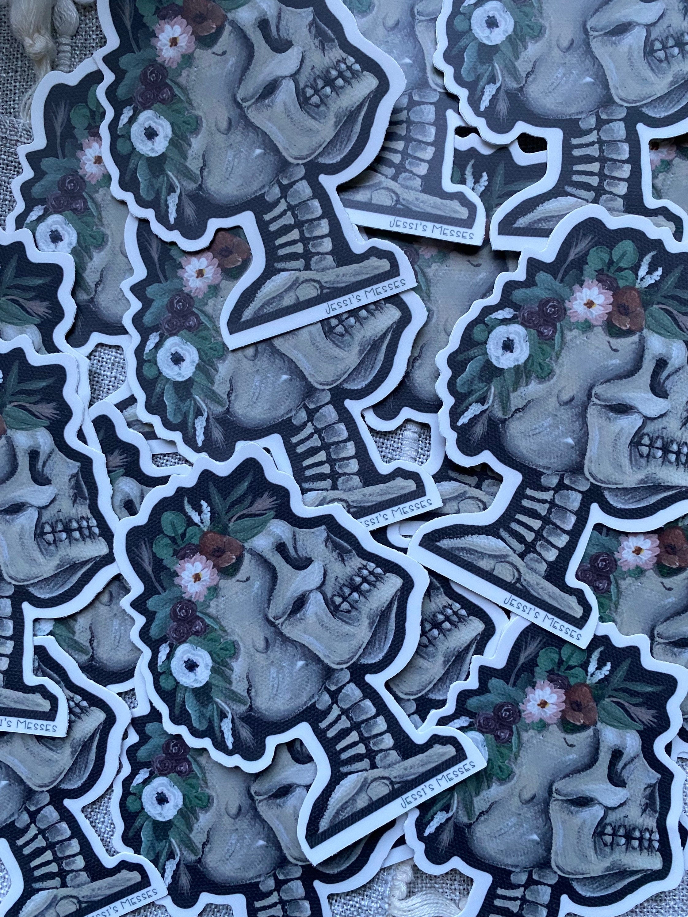 Flower crown wearing skeleton sticker
