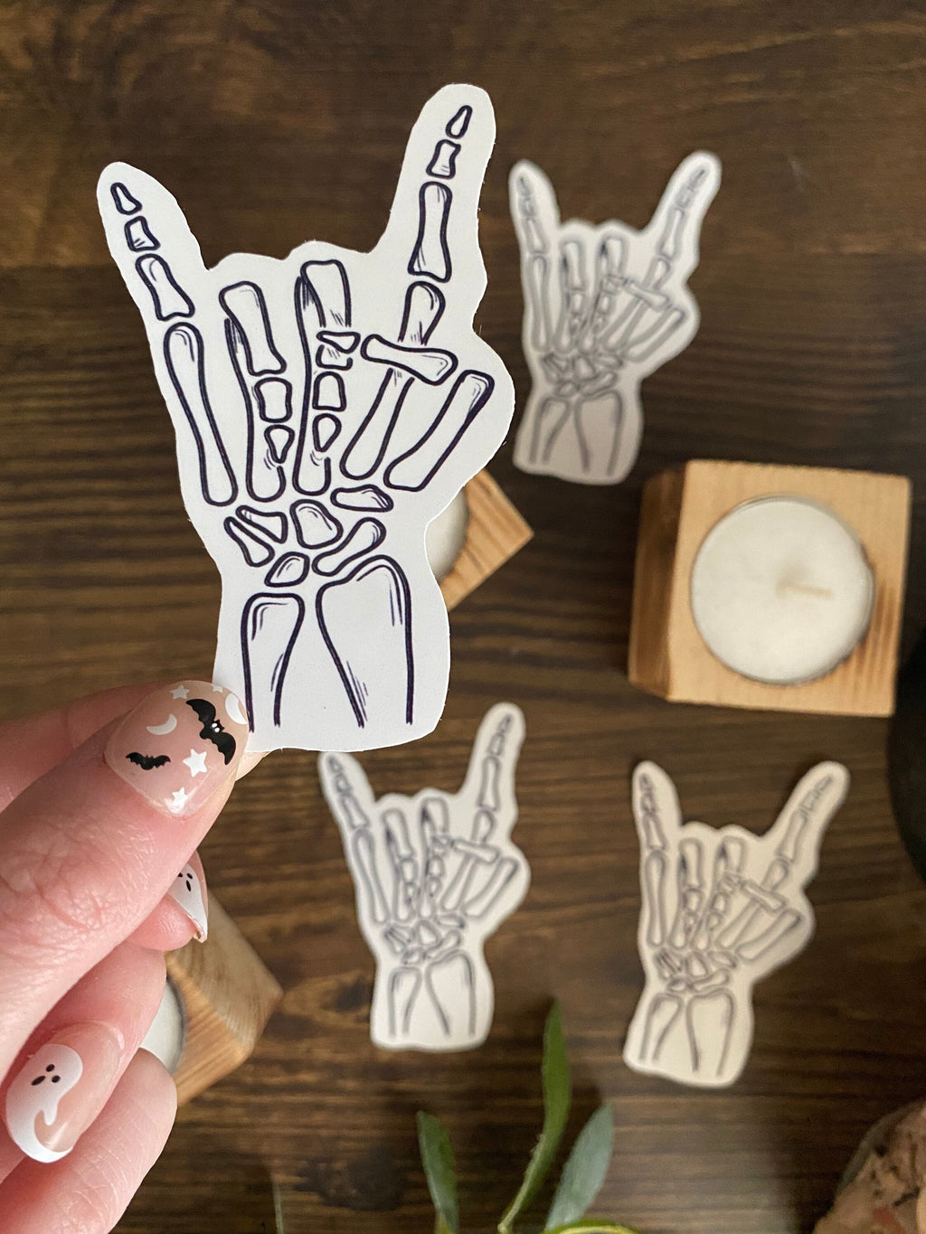 skeleton rock on hand vinyl sticker