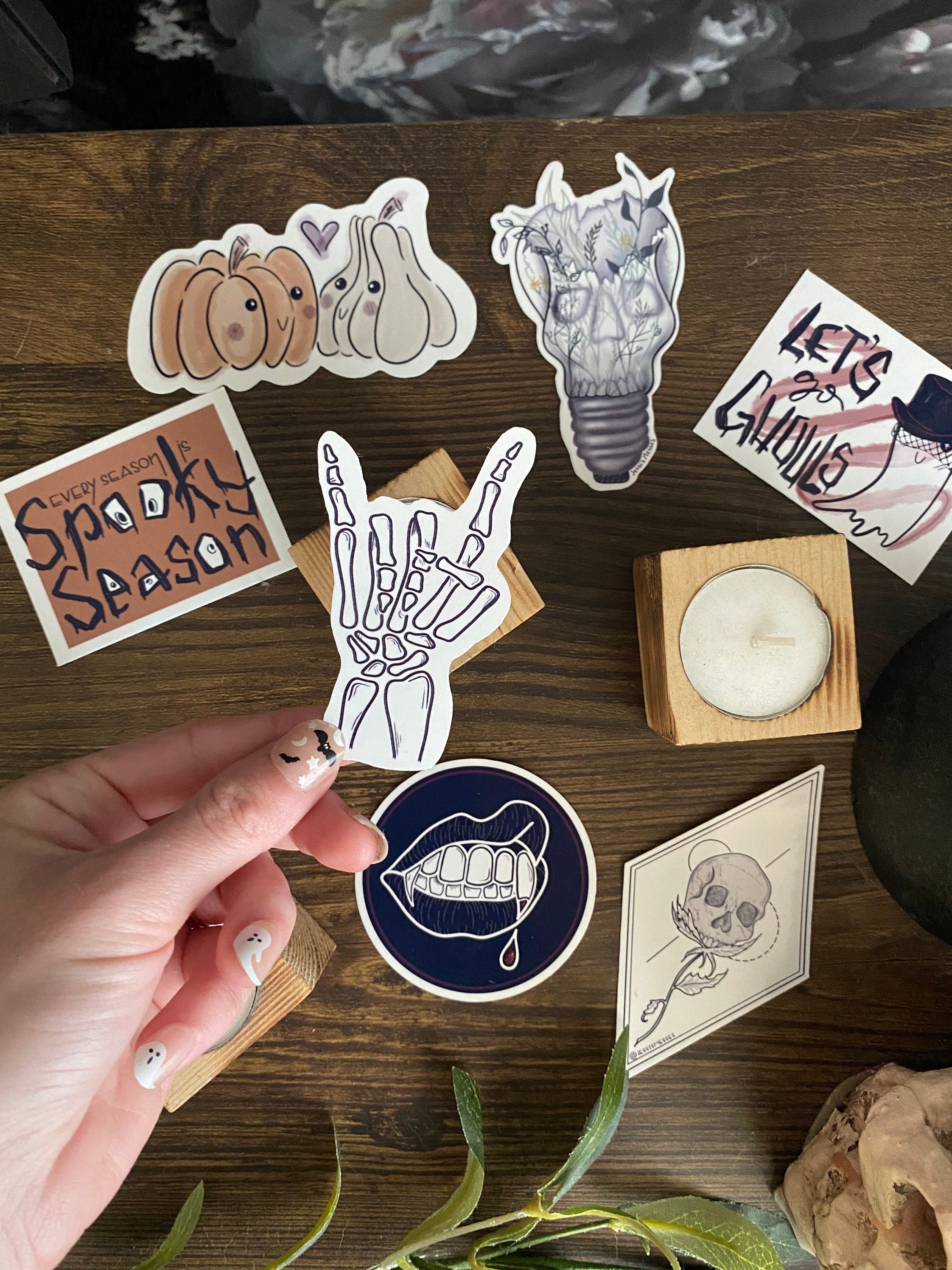 skeleton rock on hand vinyl sticker