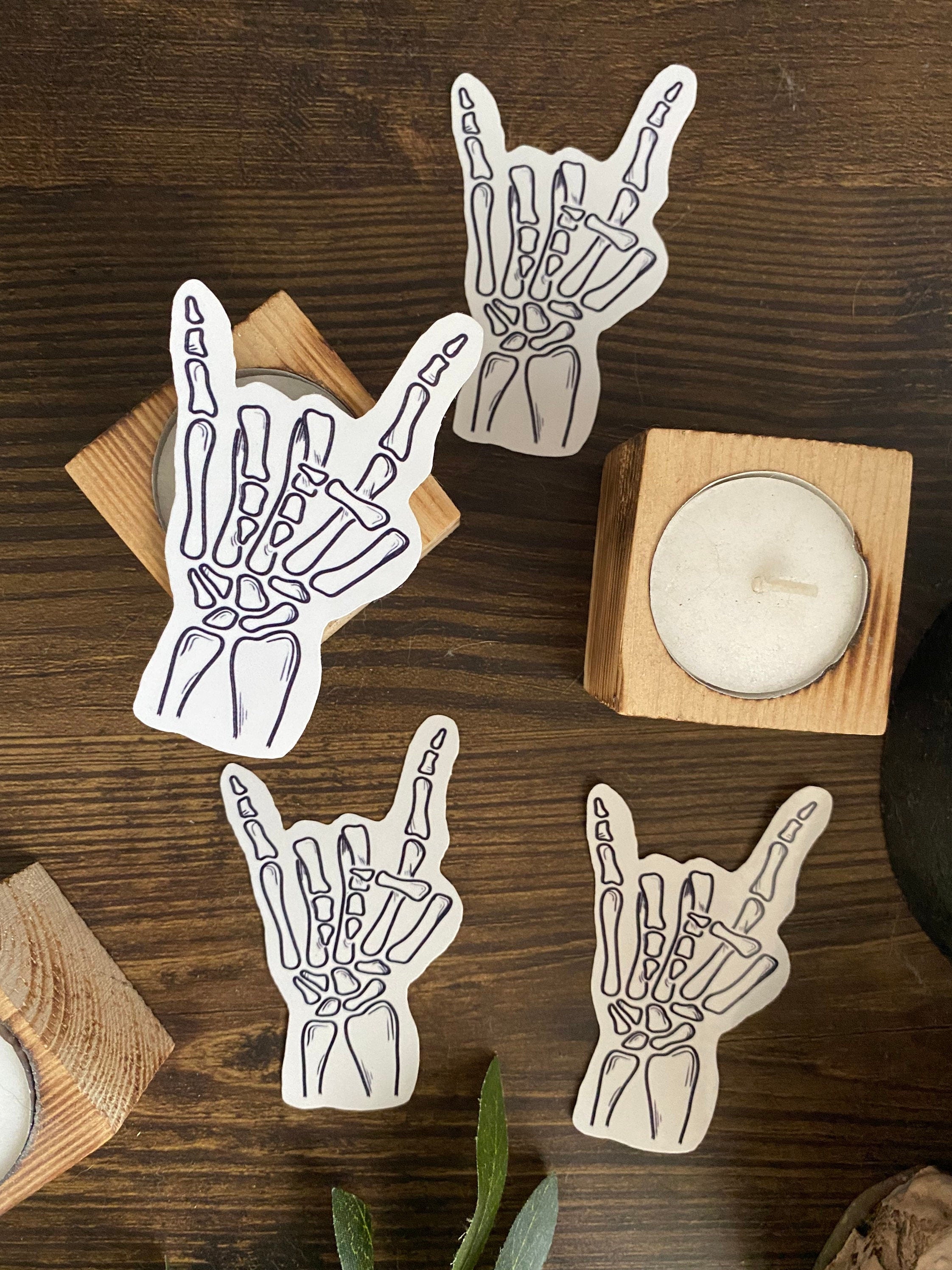 skeleton rock on hand vinyl sticker