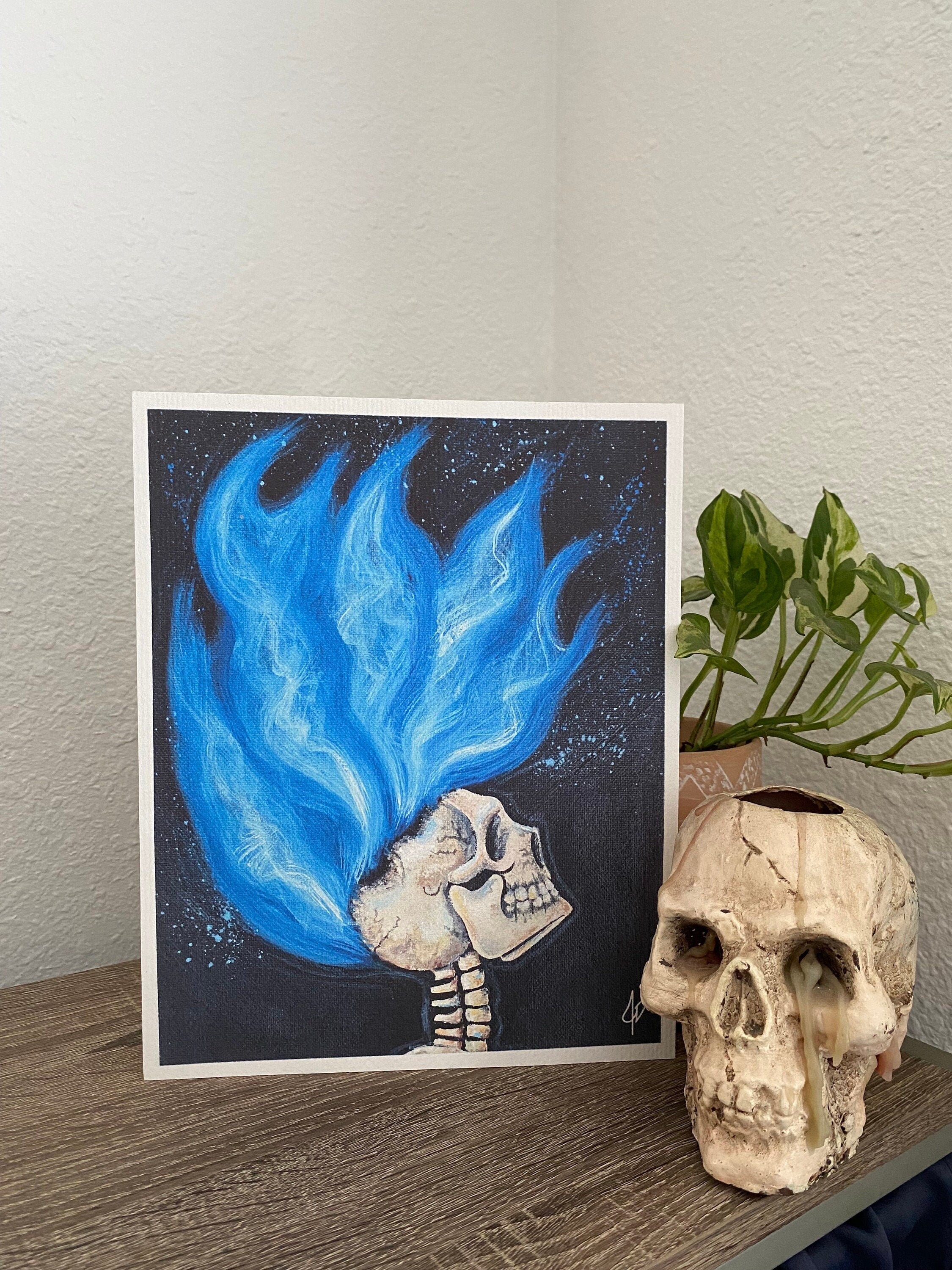 Blue Flame Skeleton painting print