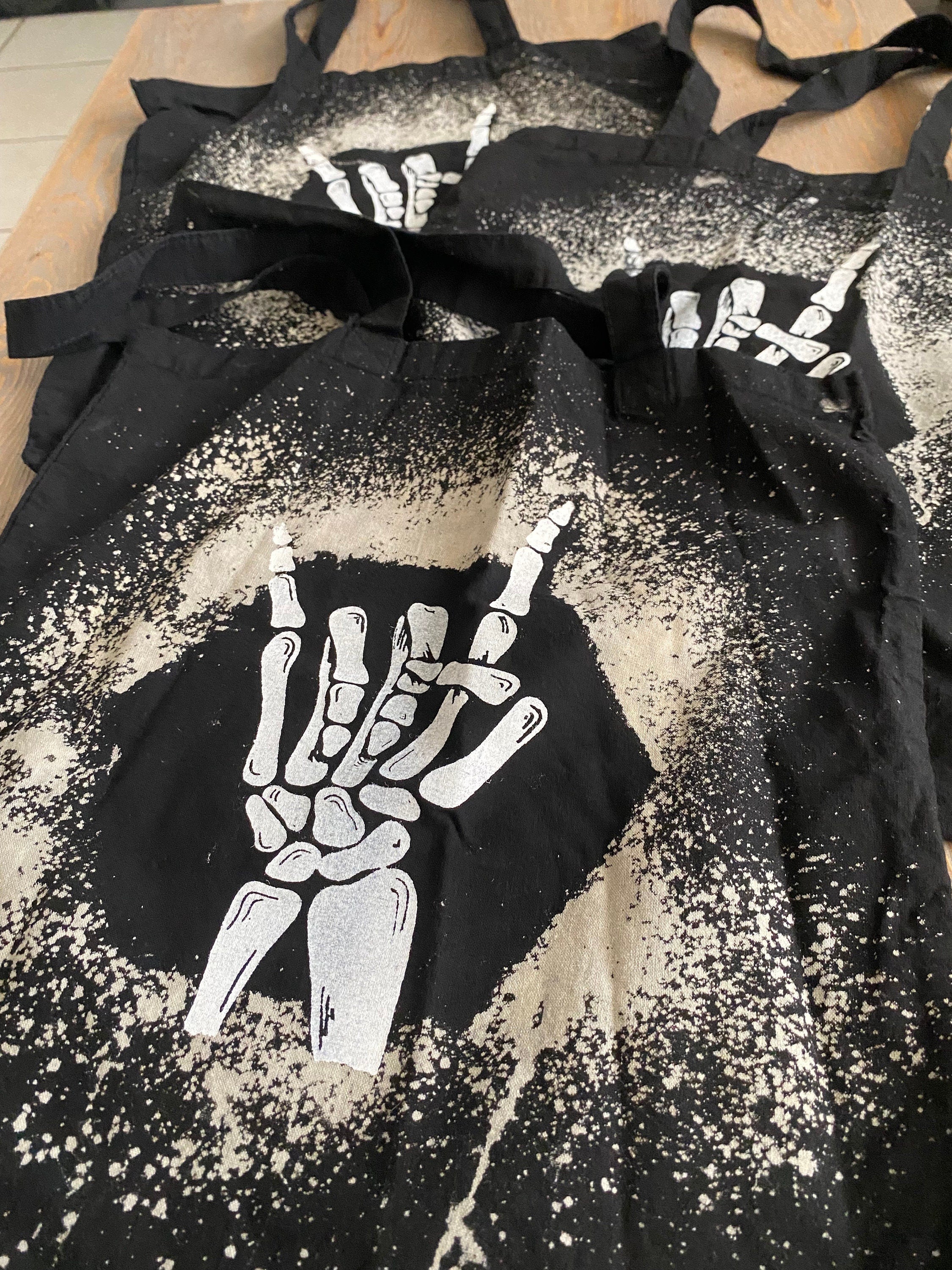 Bleach Dyed Rock On Skeleton Hand Tote Bag