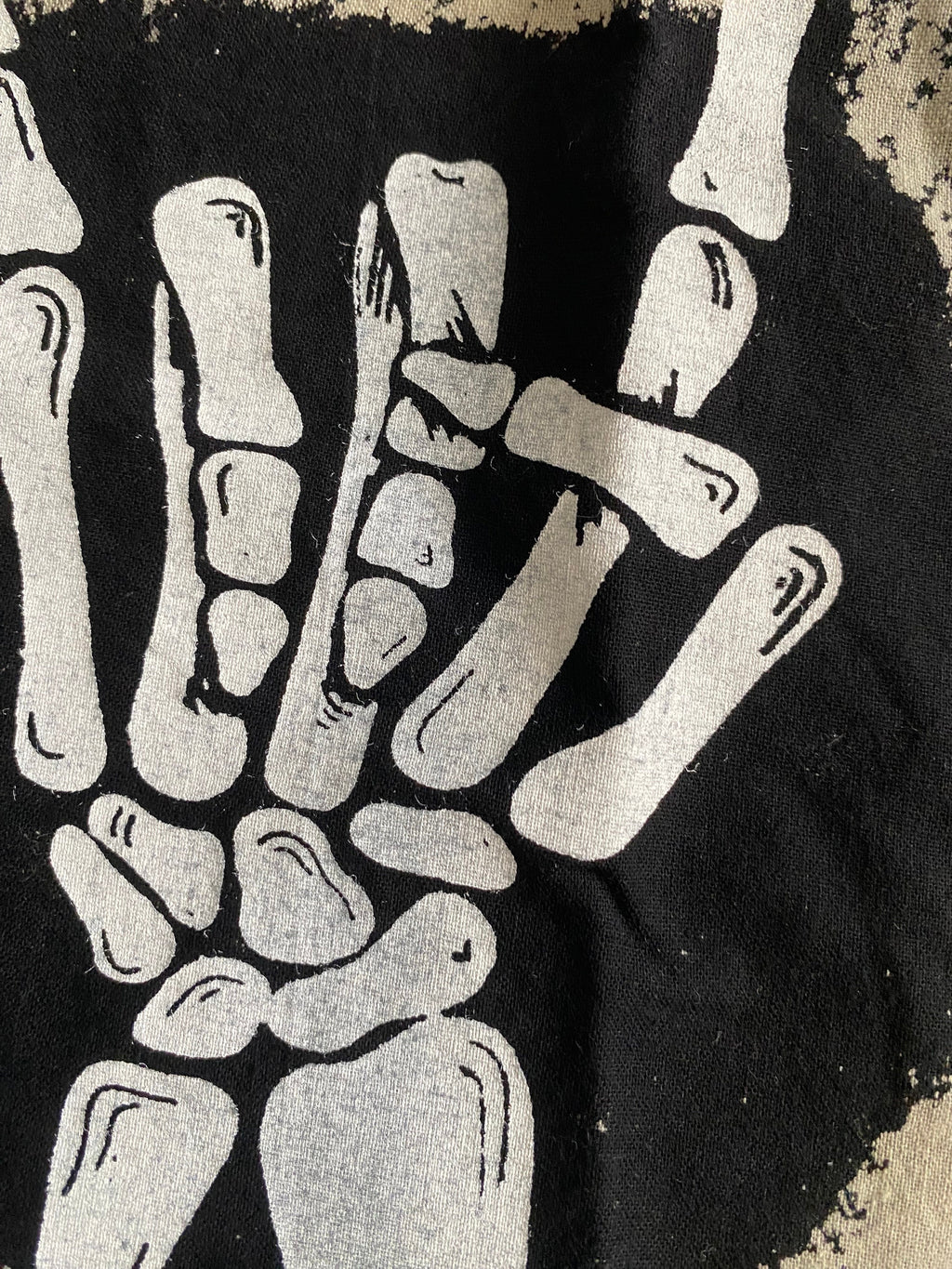Bleach Dyed Rock On Skeleton Hand Tote Bag