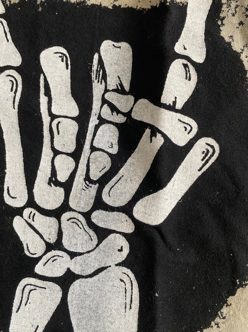 Bleach Dyed Rock On Skeleton Hand Tote Bag
