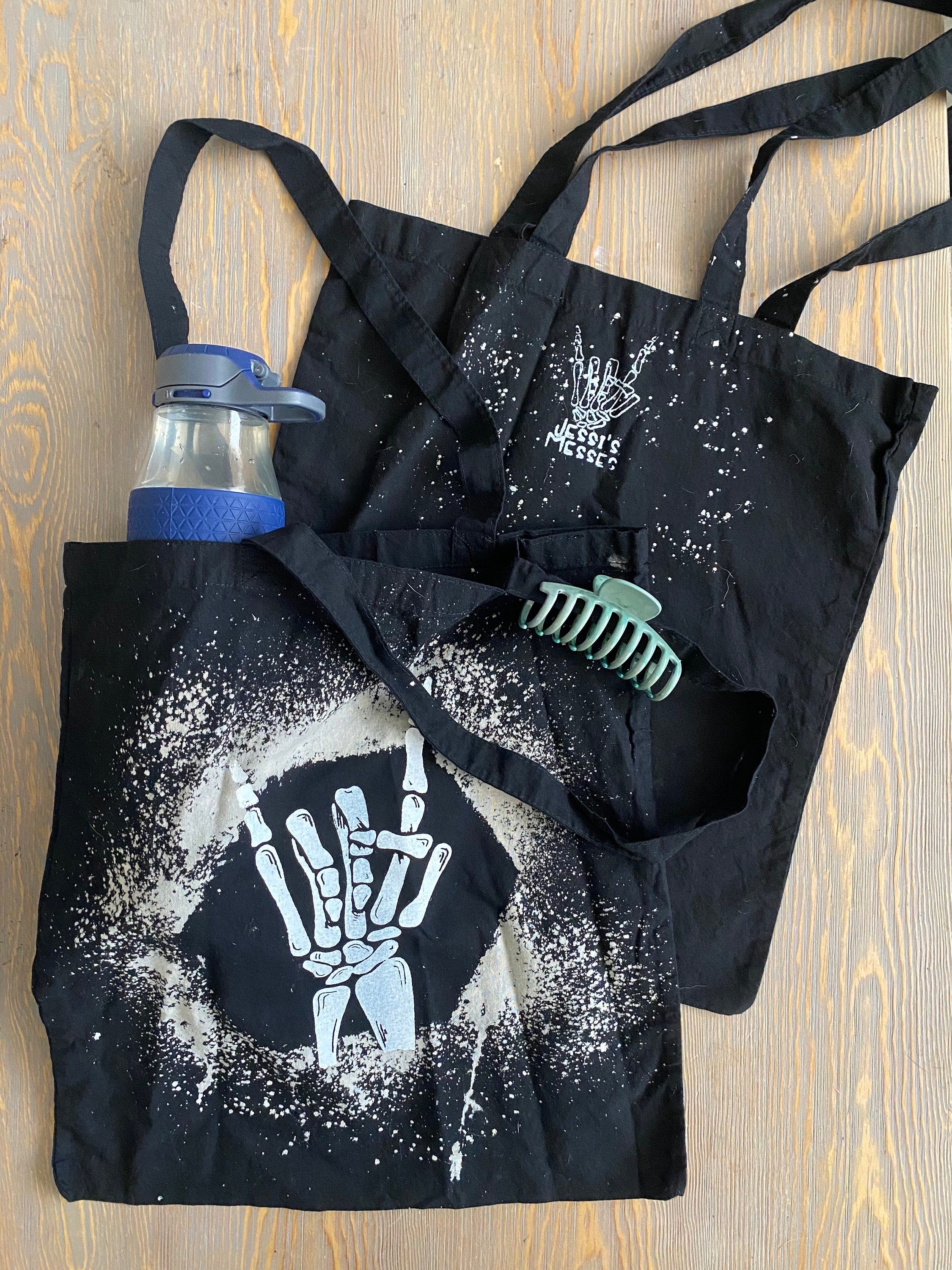 Bleach Dyed Rock On Skeleton Hand Tote Bag