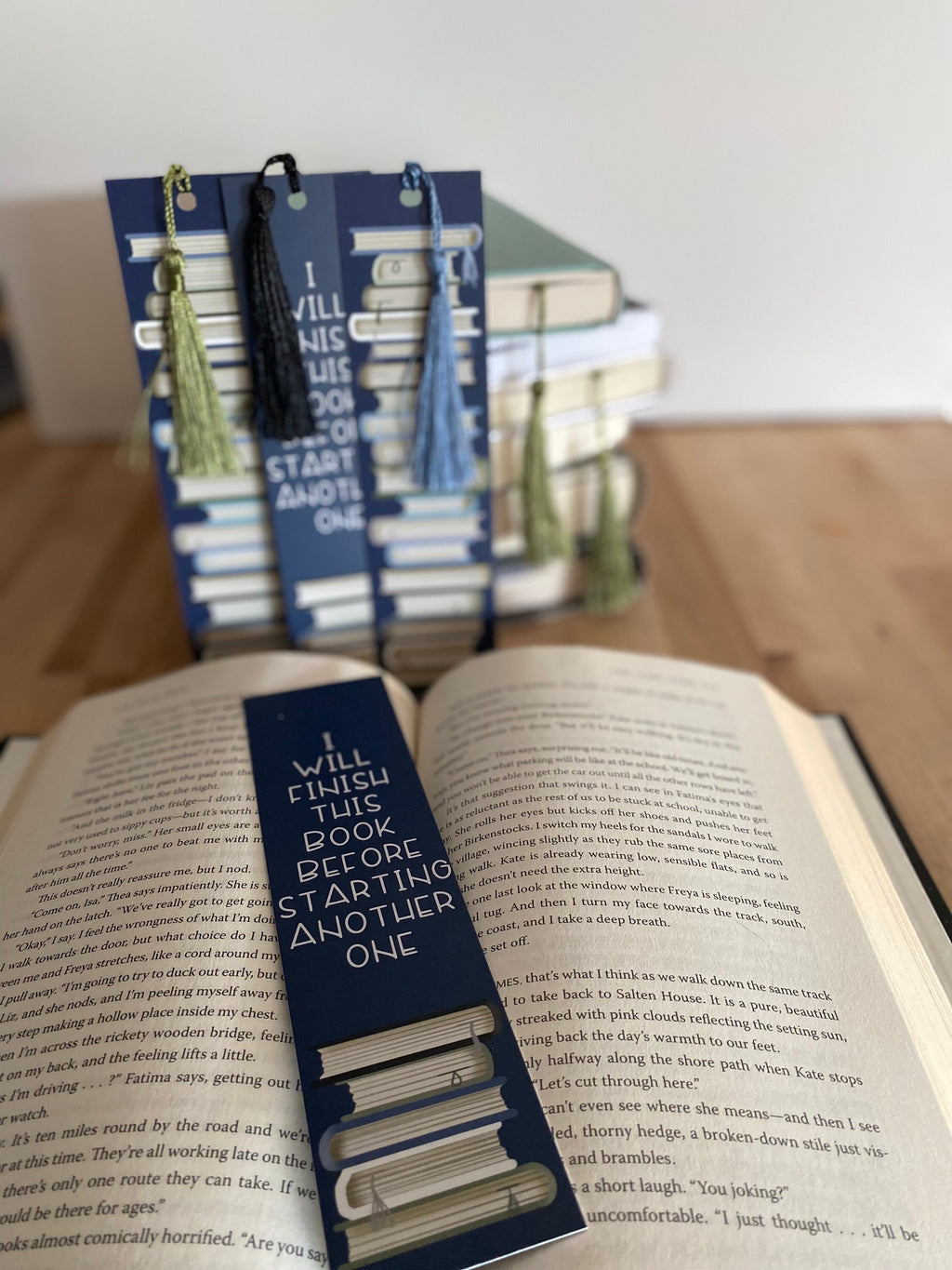 Book Stack Bookmark: "I Will Finish This Book" with Tassel