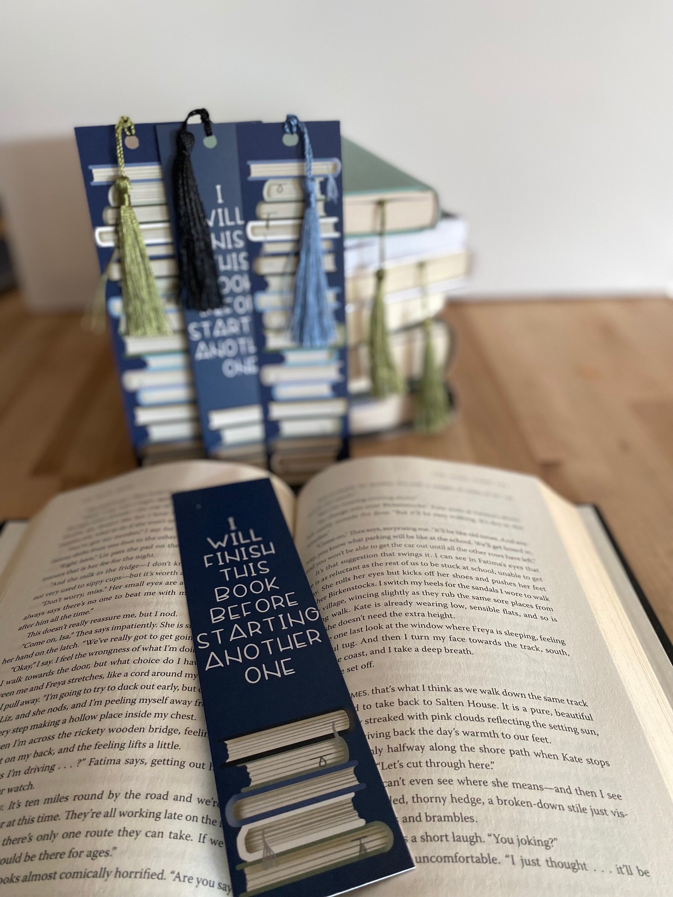 Book Stack Bookmark: "I Will Finish This Book" with Tassel