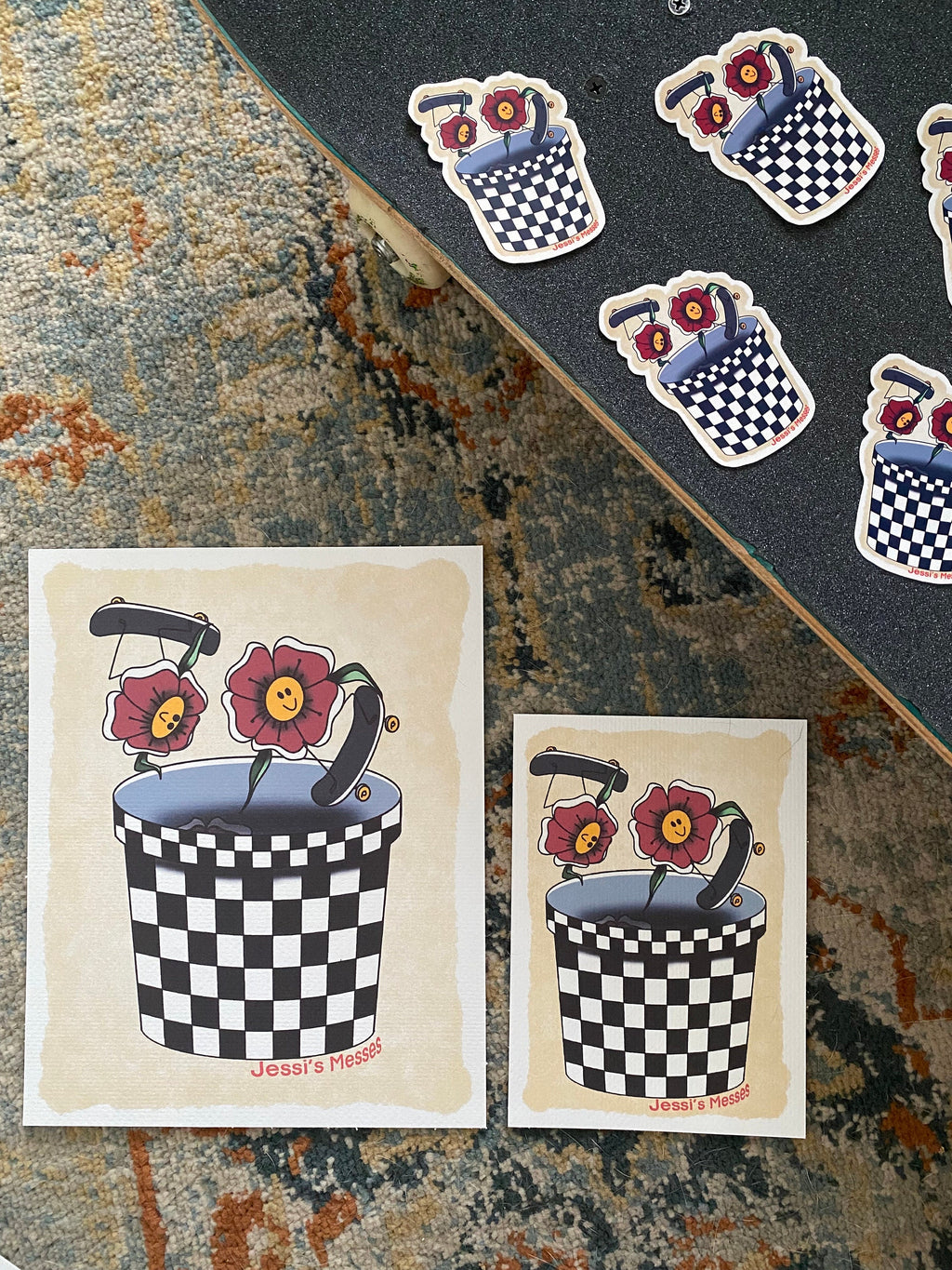 Skateboarding Flowers Art Print