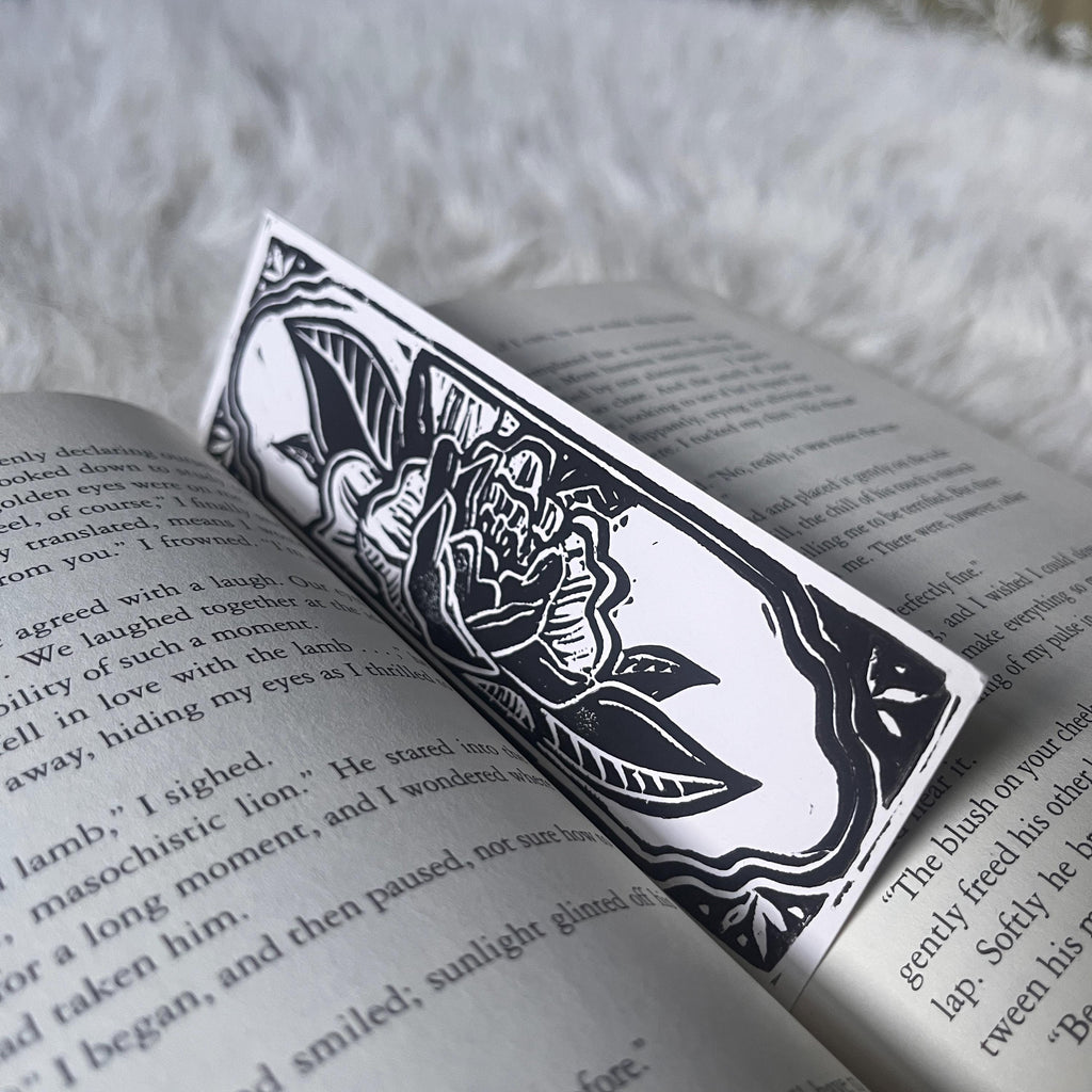 block printed peony bookmark - double sided