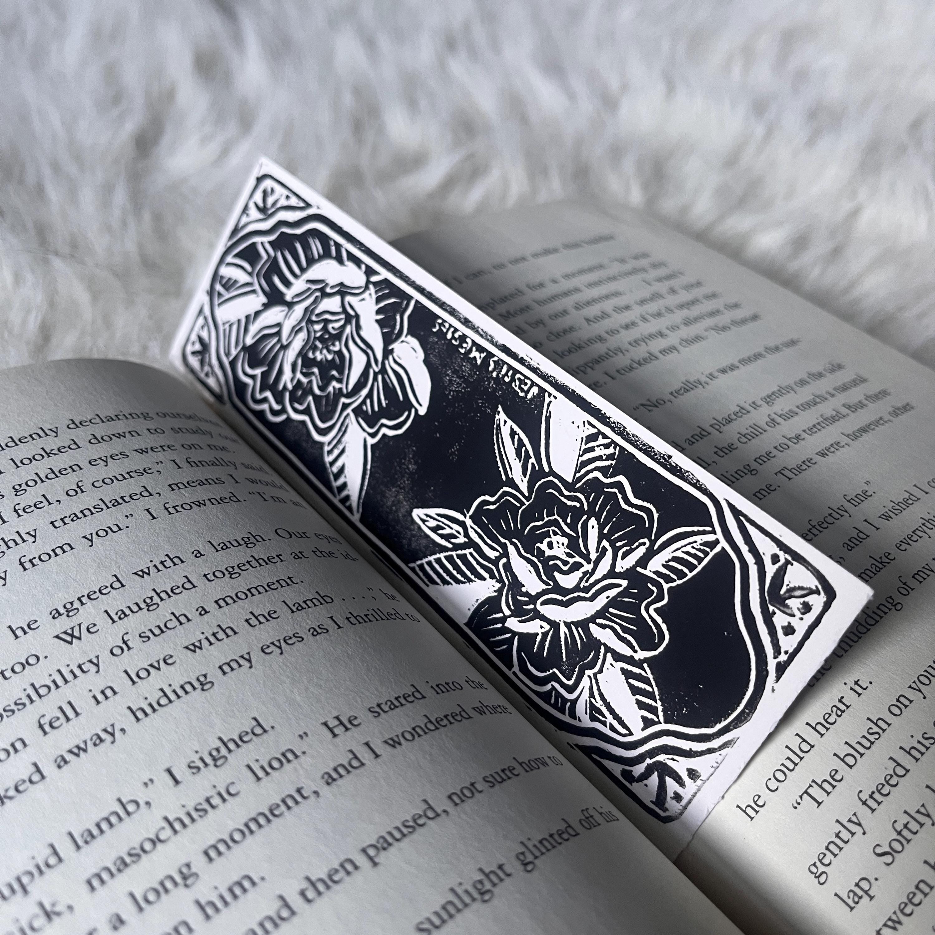 block printed peony bookmark - double sided
