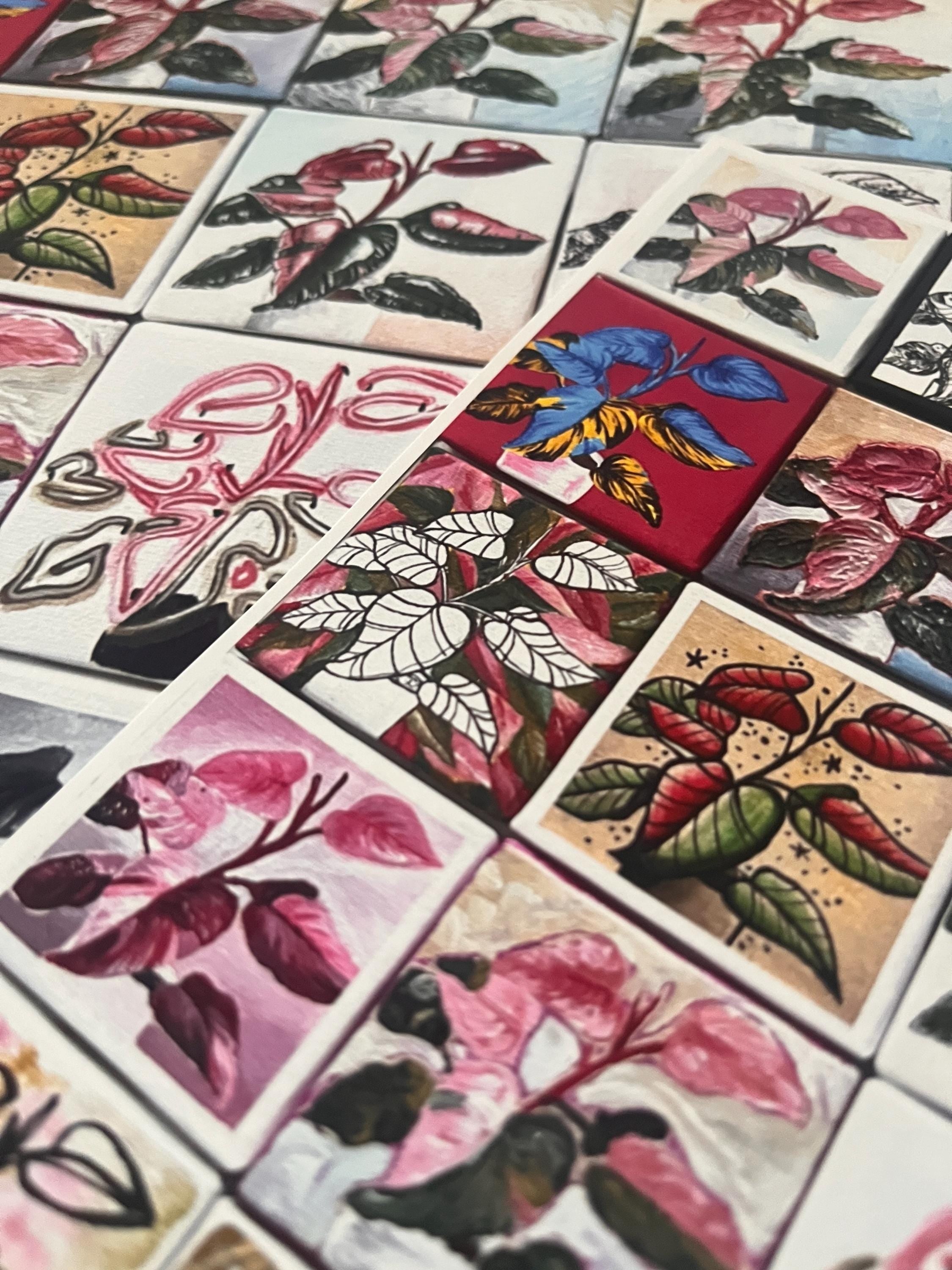 25 canvases print, gilcee art print, pink princess philodendron paintings